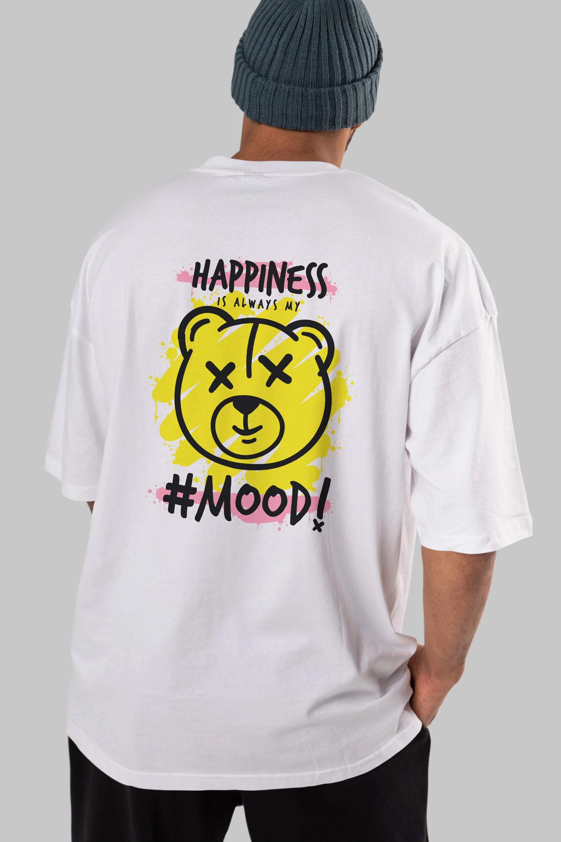 Happiness Mood Bear Arka Baskılı Oversize t-shirt Erkek Kadın Unisex