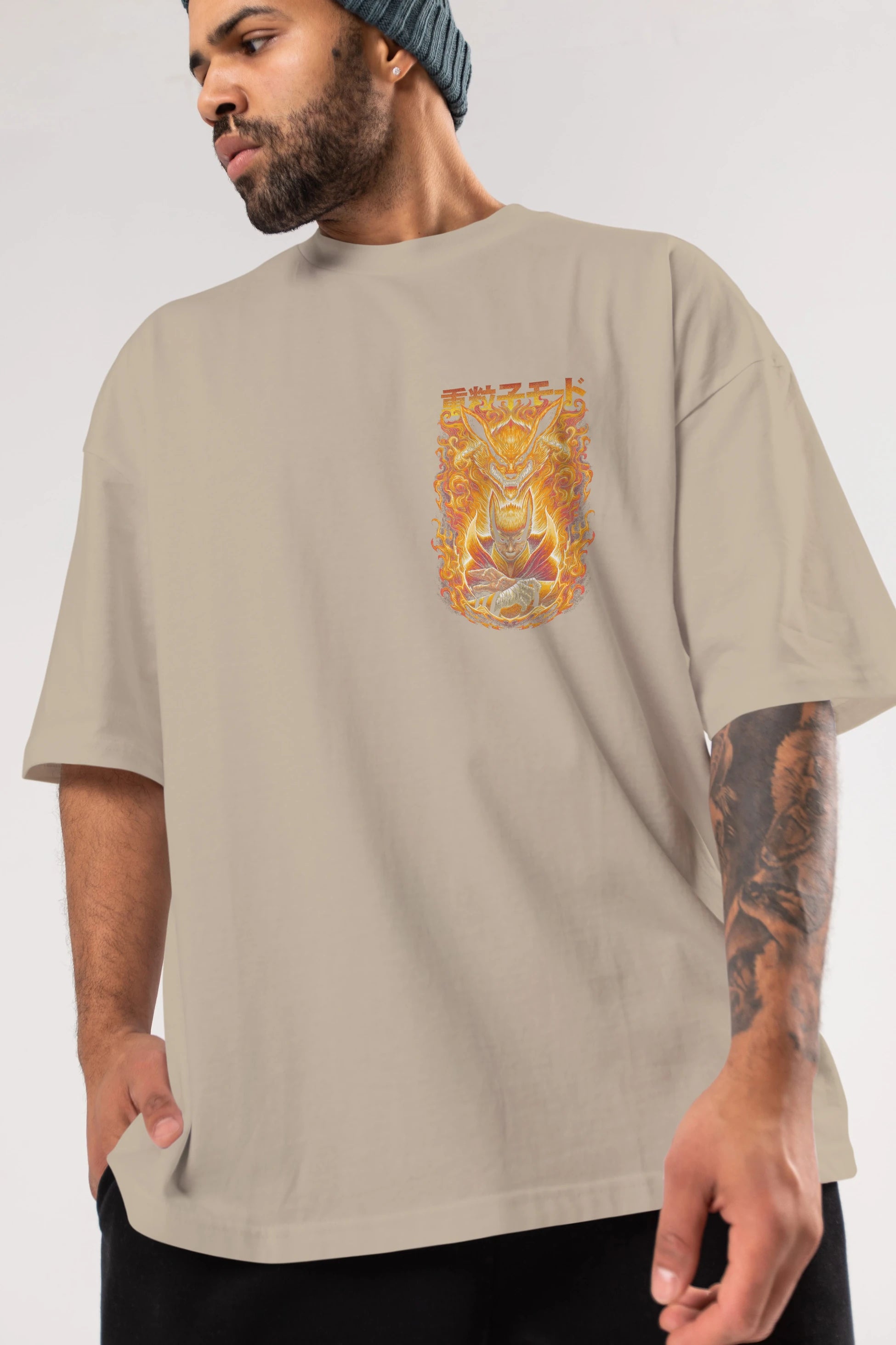 NARUTO KYUUBI 1 Ön Sol Baskılı Oversize t-shirt Erkek Kadın Unisex %100 Pamuk Bisiklet Yaka tişort