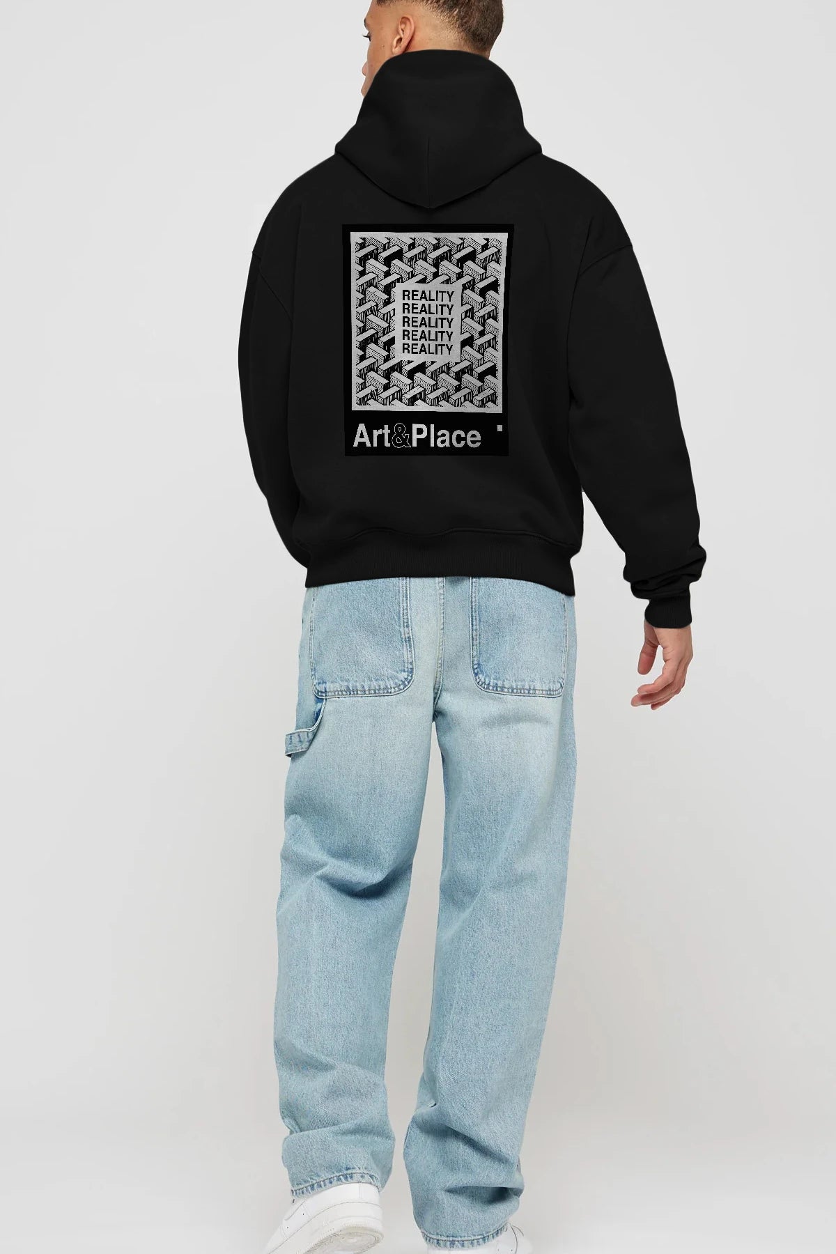Reality Arka Baskılı Hoodie Oversize Kapüşonlu Sweatshirt Erkek Kadın Unisex