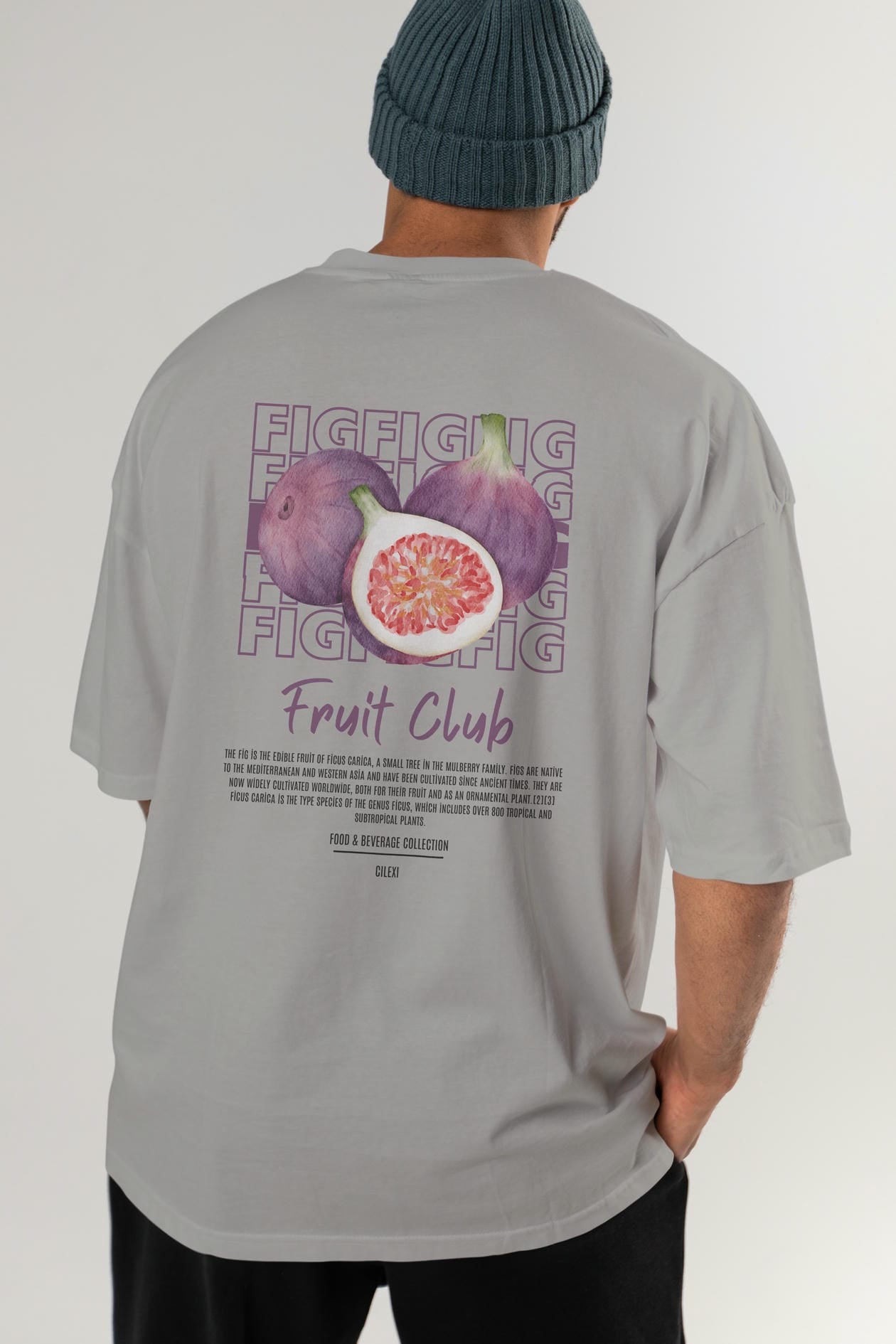 Fig Arka Baskılı Oversize t-shirt Erkek Kadın Pamuk Bisiklet Yaka tişort