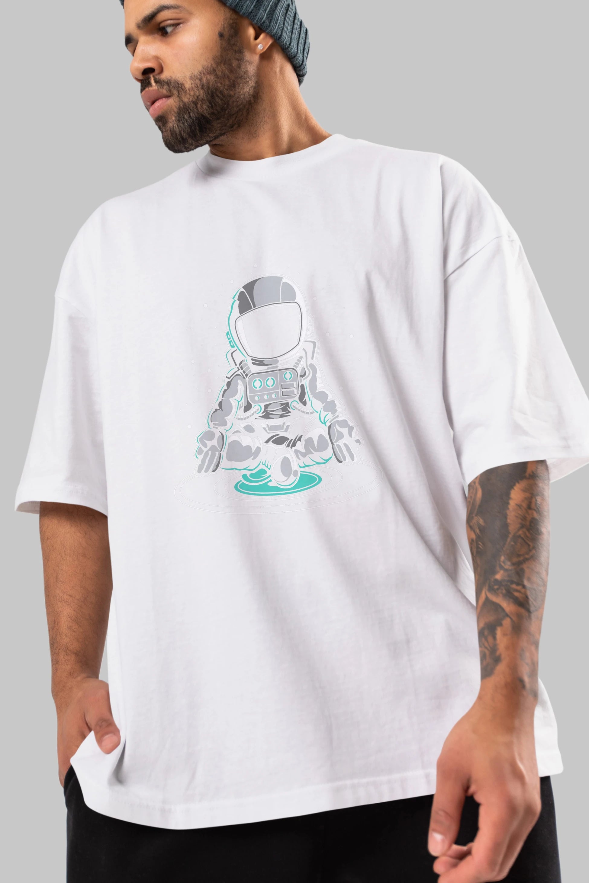 Astronaut Meditation Ön Baskılı Oversize t-shirt Erkek Kadın Unisex