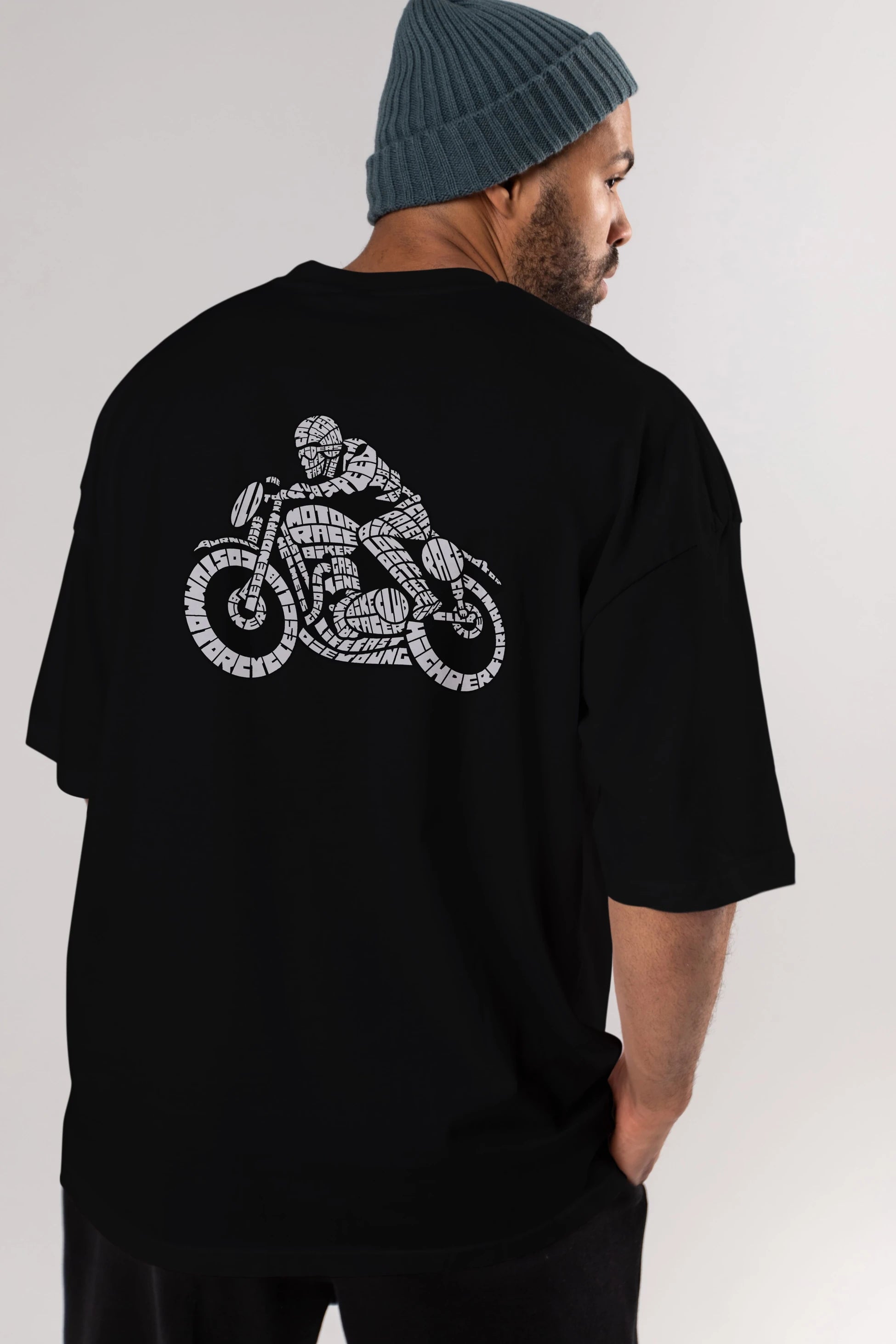 Caferacer Arka Baskılı Oversize t-shirt %100 pamuk Erkek Kadın Unisex