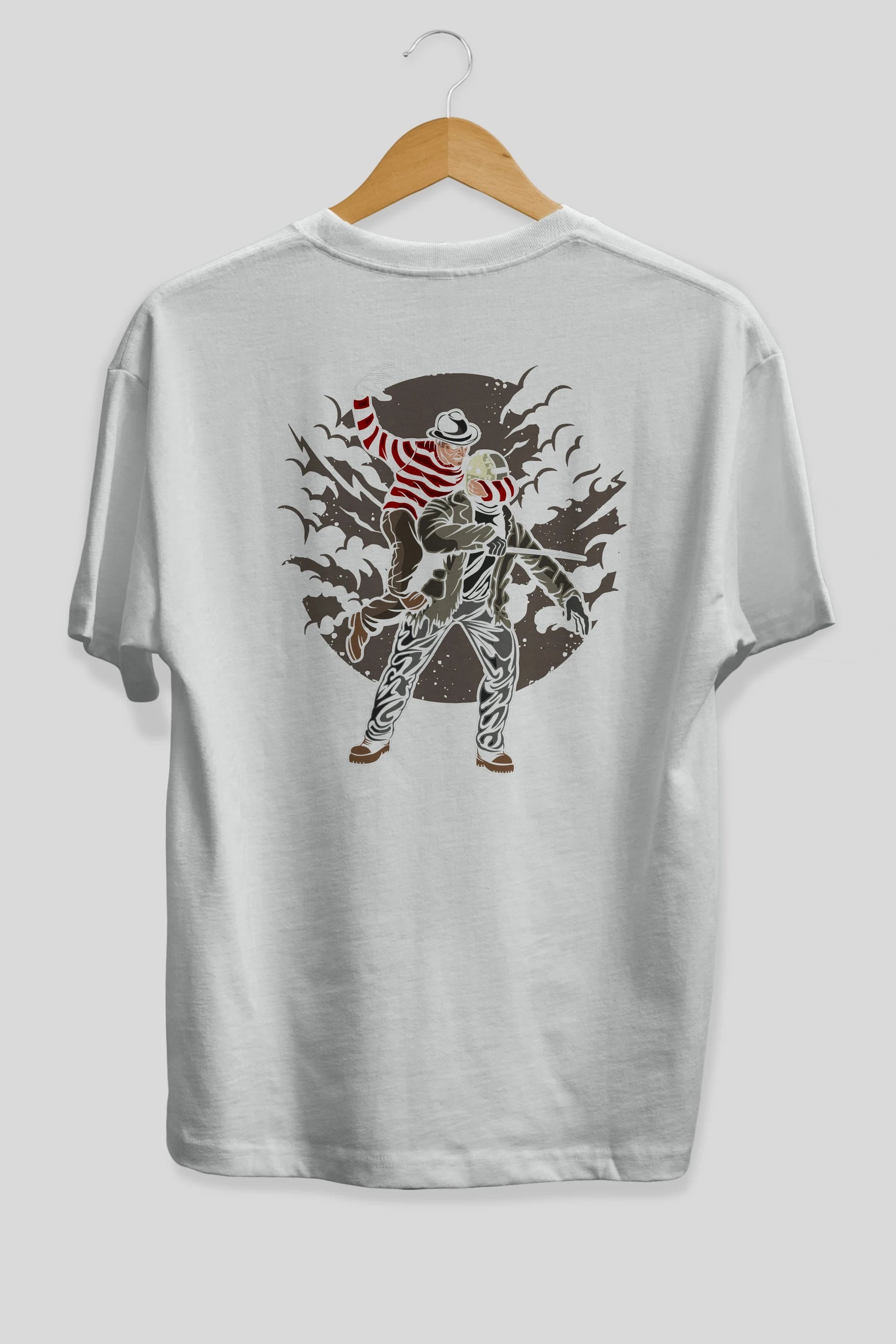 FREDDY VS JASON Arka Baskılı Oversize t-shirt Erkek Kadın Unisex %100 Pamuk