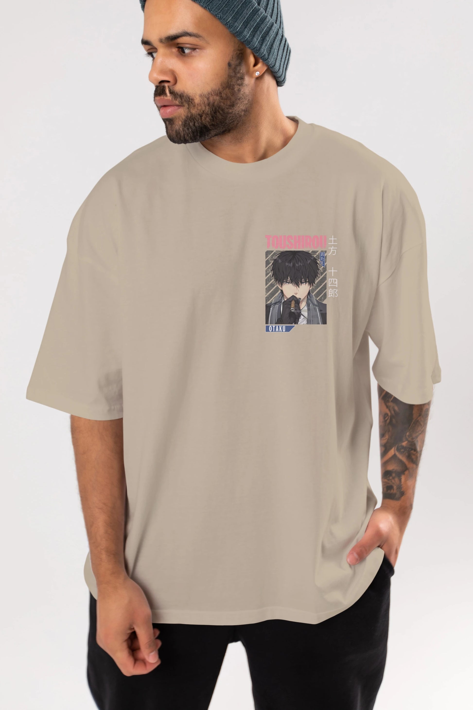 Toushirou Hijikata 2 Ön Sol Baskılı Oversize t-shirt Erkek Kadın Unisex %100 Pamuk Bisiklet Yaka tişort