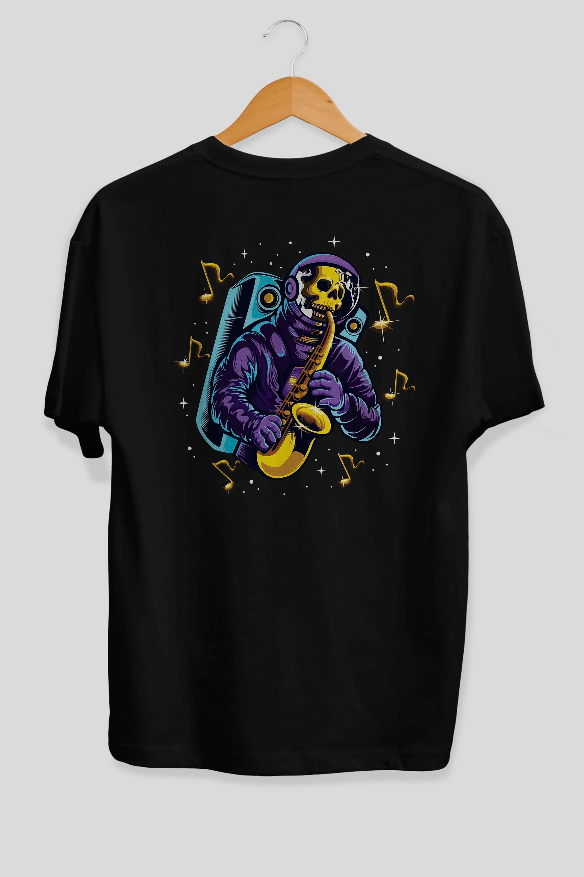 Astroskull Saxophonist Arka Baskılı Oversize t-shirt Erkek Kadın Unisex