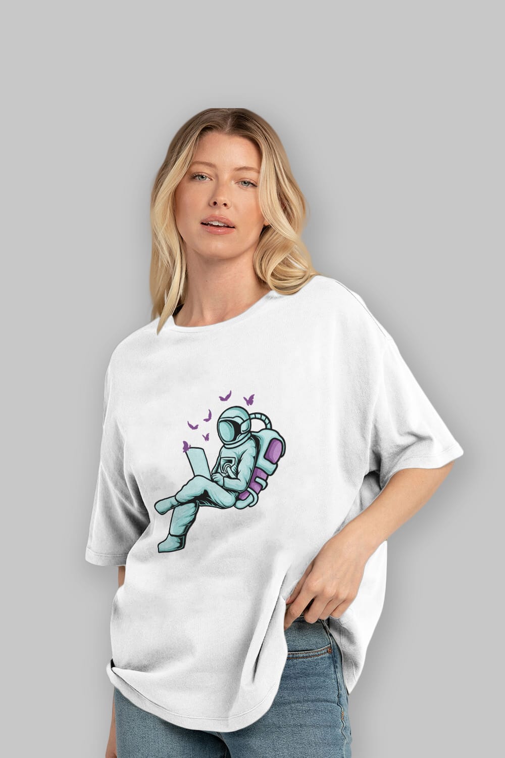 Work with Butterflies in Space Ön Baskılı Oversize t-shirt Erkek Kadın Unisex