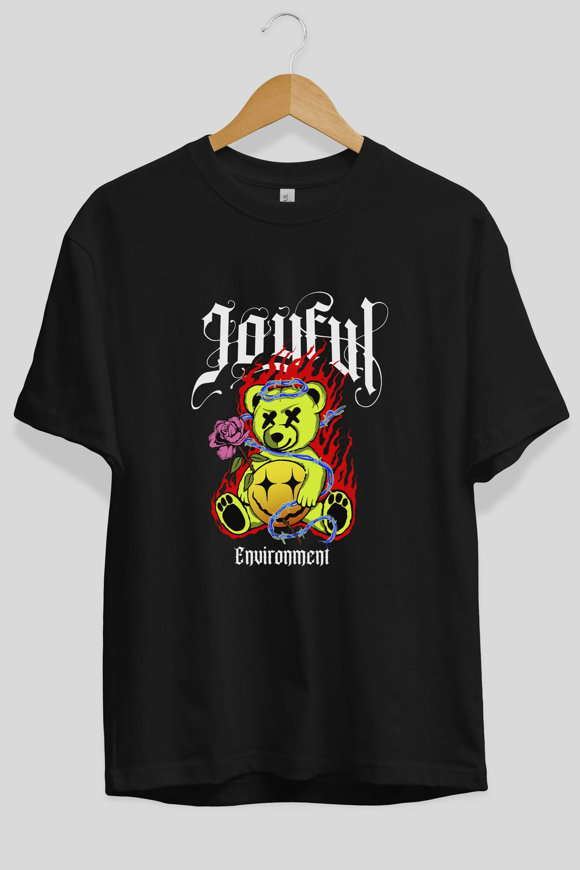 Joyful Bear Ön Baskılı Oversize t-shirt Erkek Kadın Unisex