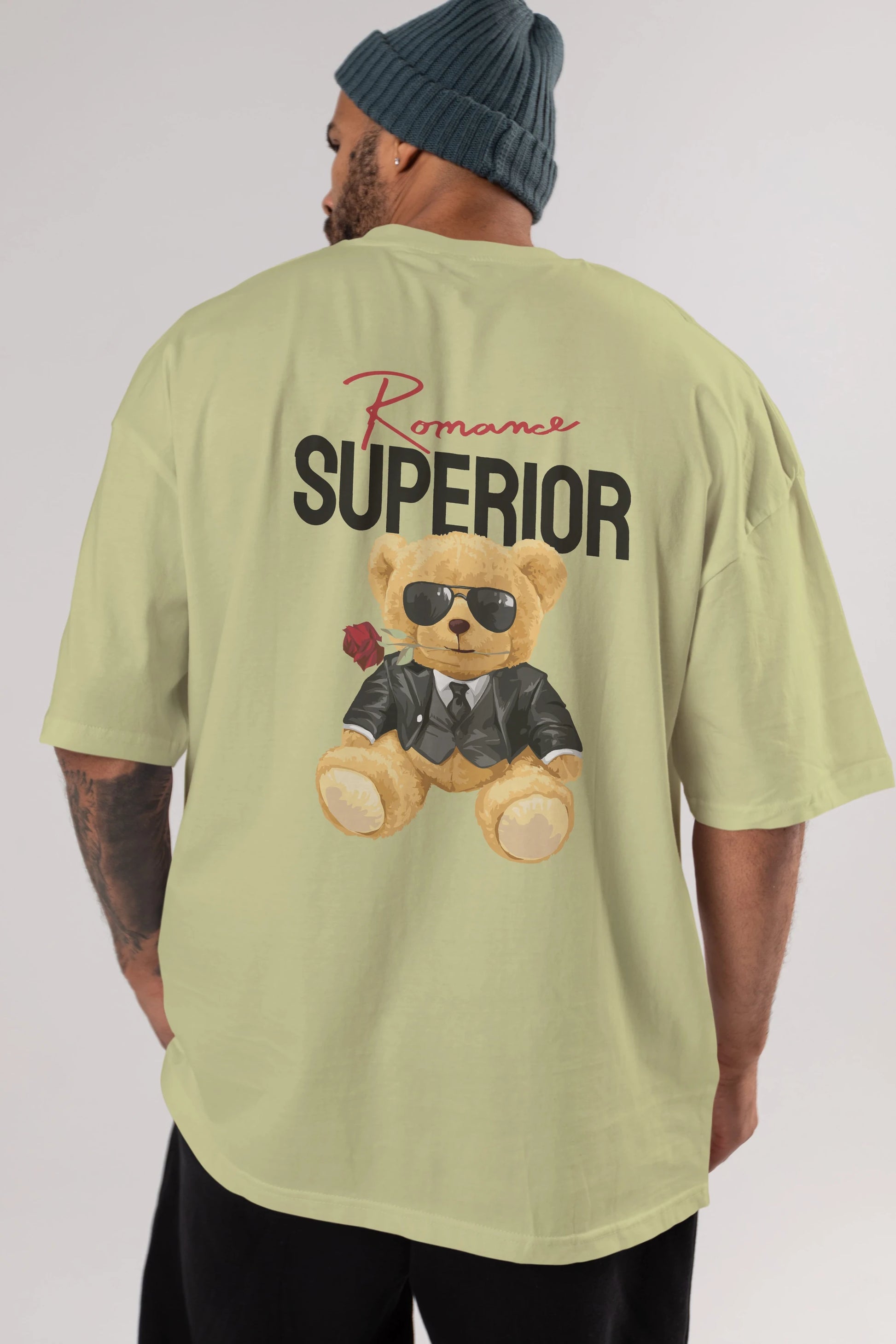 Teddy Bear Romance Superior Arka Baskılı Oversize t-shirt Erkek Kadın Unisex %100 Pamuk