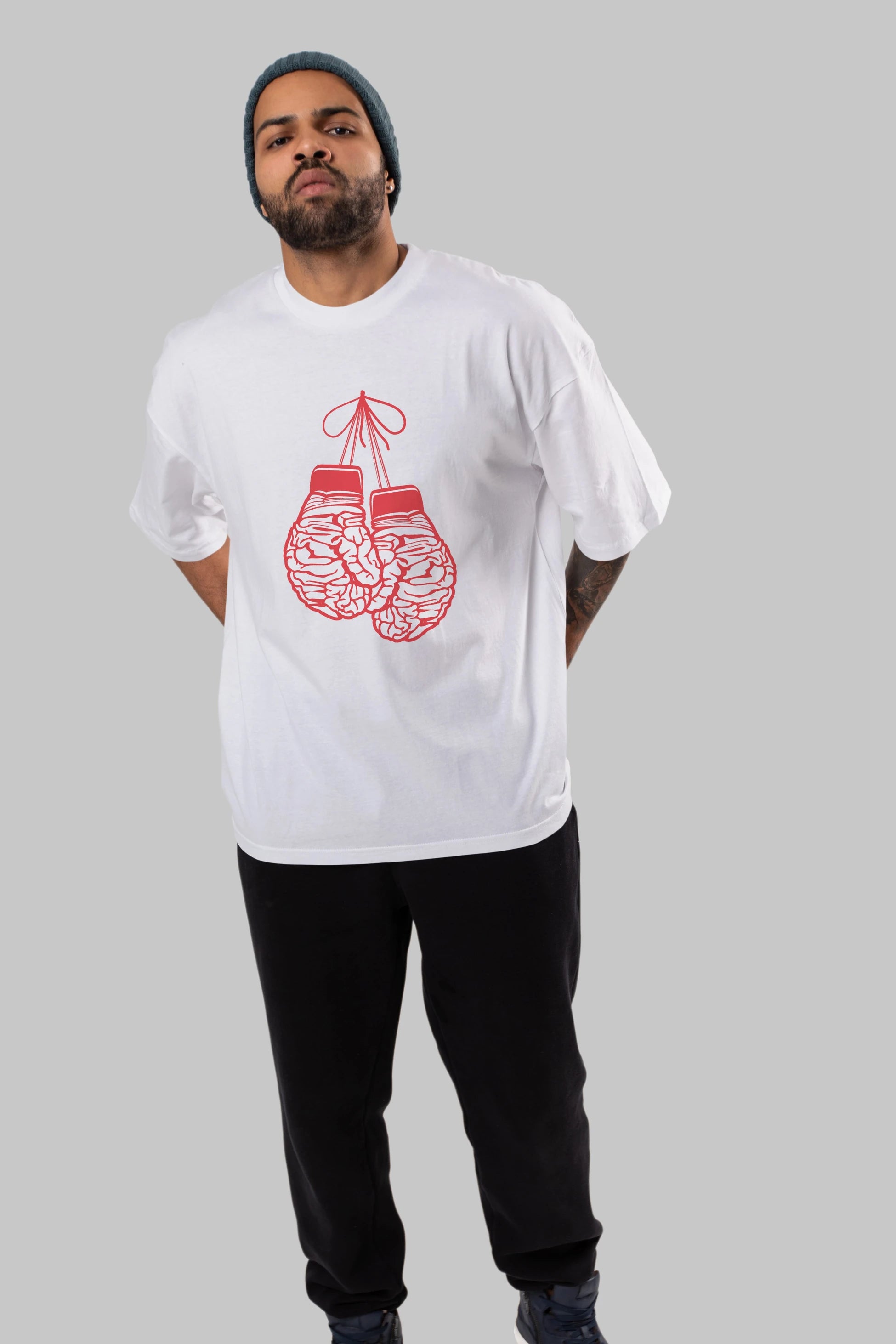 Brain Gloves Ön Baskılı Oversize t-shirt %100 pamuk Erkek Kadın Unisex