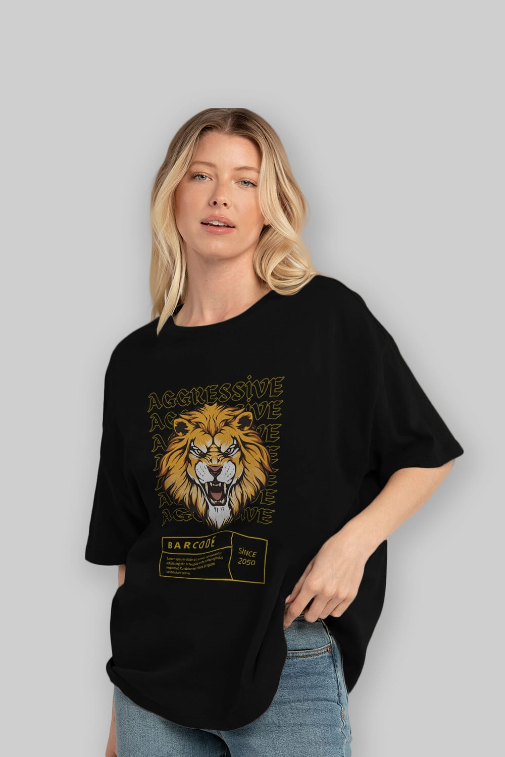 Aggressive Lion Ön Baskılı Oversize t-shirt Erkek Kadın Unisex