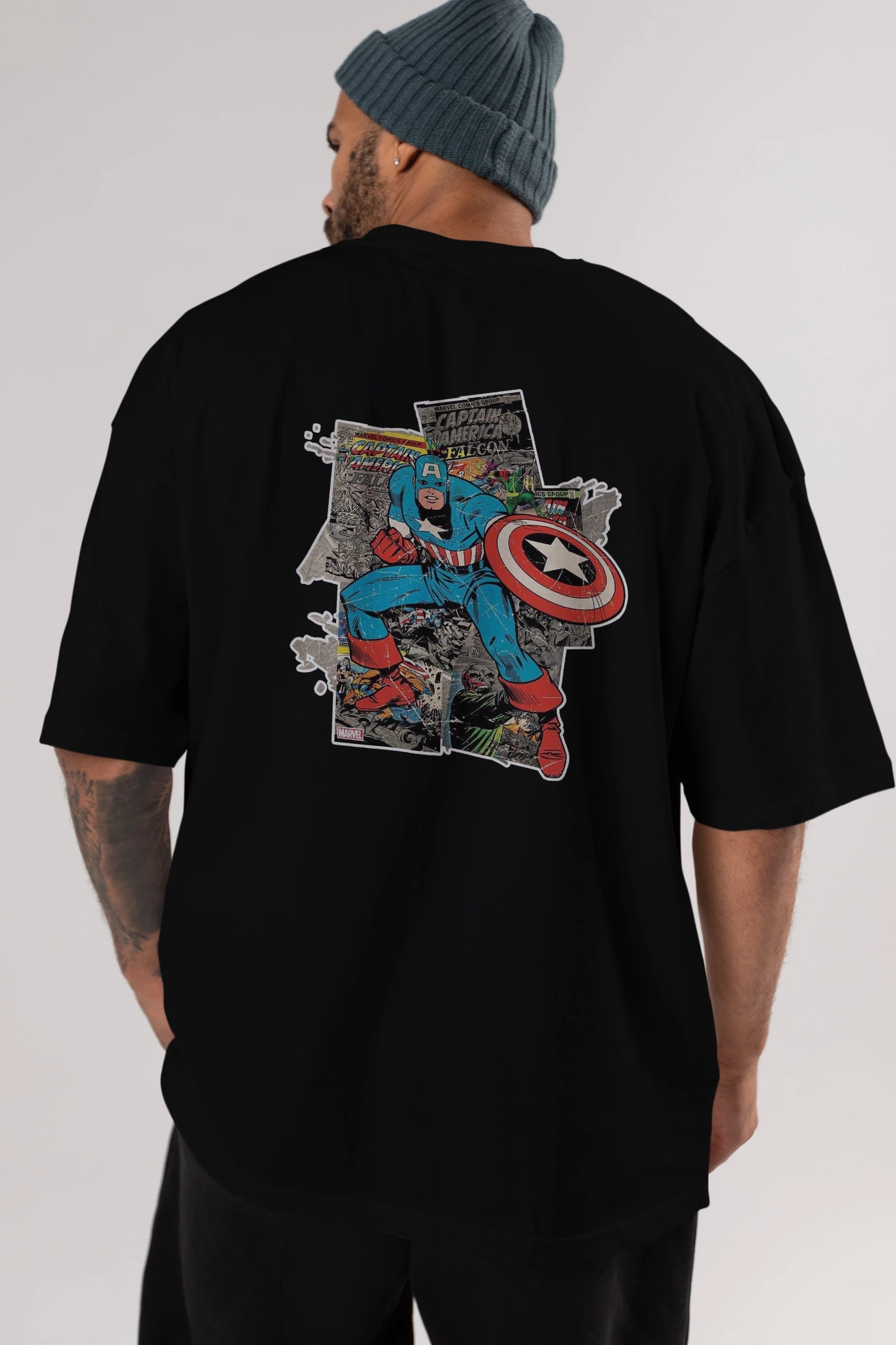 Captain America (2) Arka Baskılı Oversize t-shirt Erkek Kadın Unisex %100 Pamuk Bisiklet Yaka tişort
