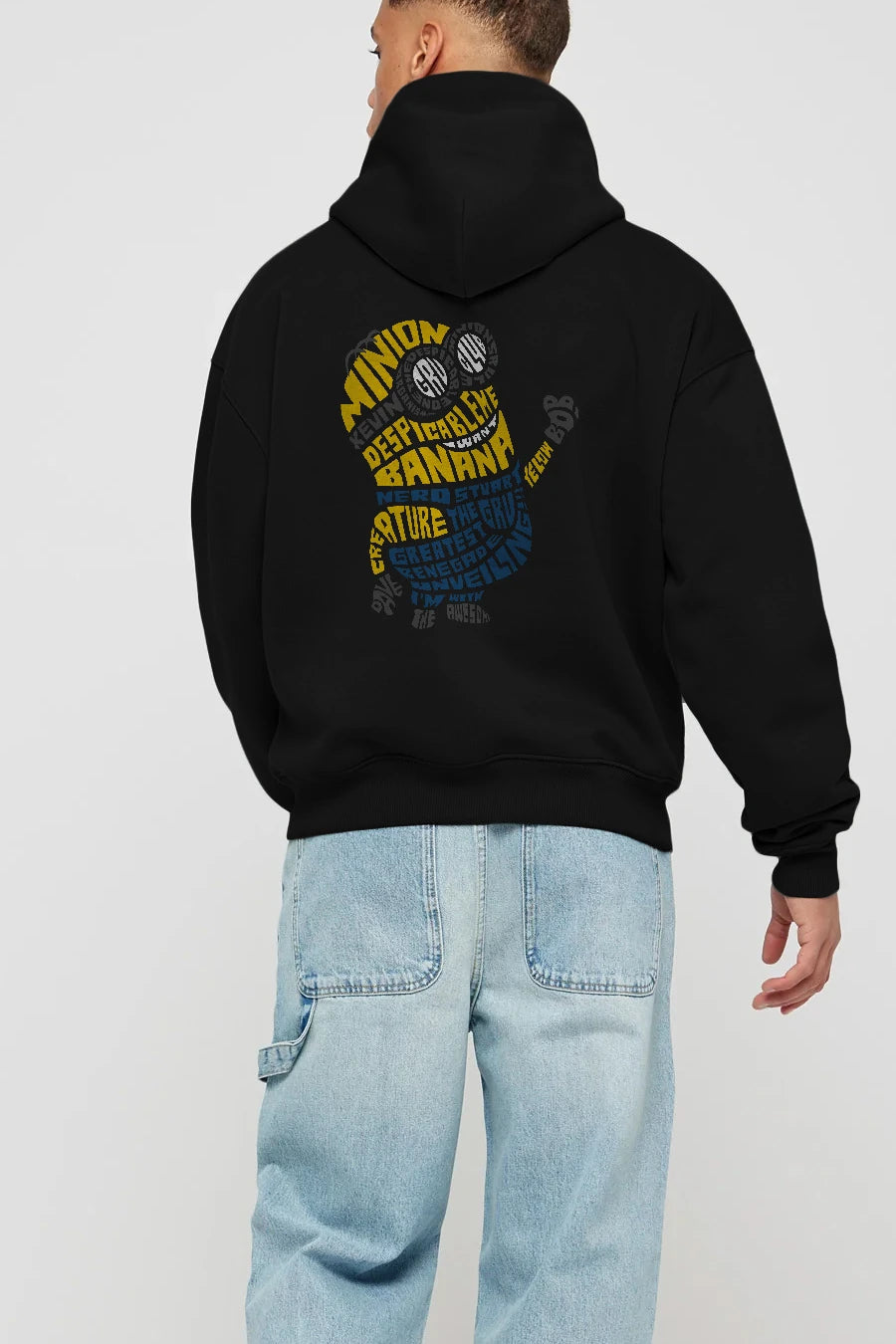 Minion Arka Baskılı Hoodie Oversize Kapüşonlu Sweatshirt Erkek Kadın Unisex