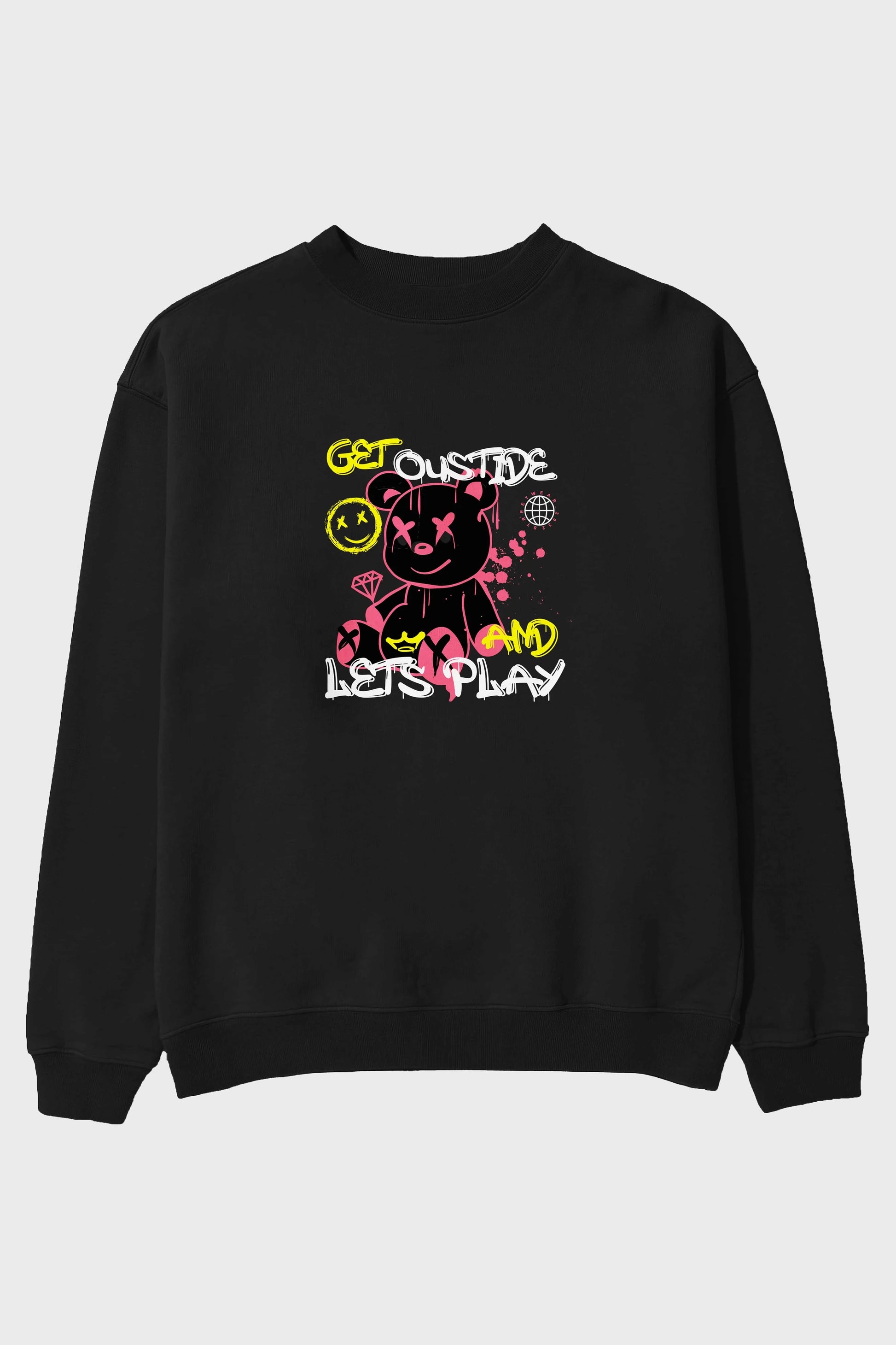 Get Outside Bear Ön Baskılı Oversize Sweatshirt Erkek Kadın Unisex