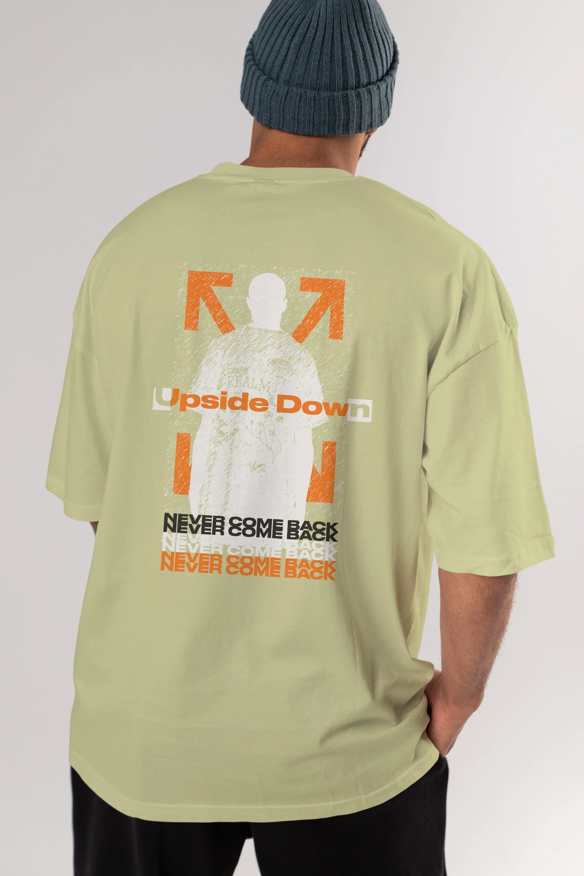 Upside Down Arka Baskılı Oversize t-shirt Erkek Kadın Unisex