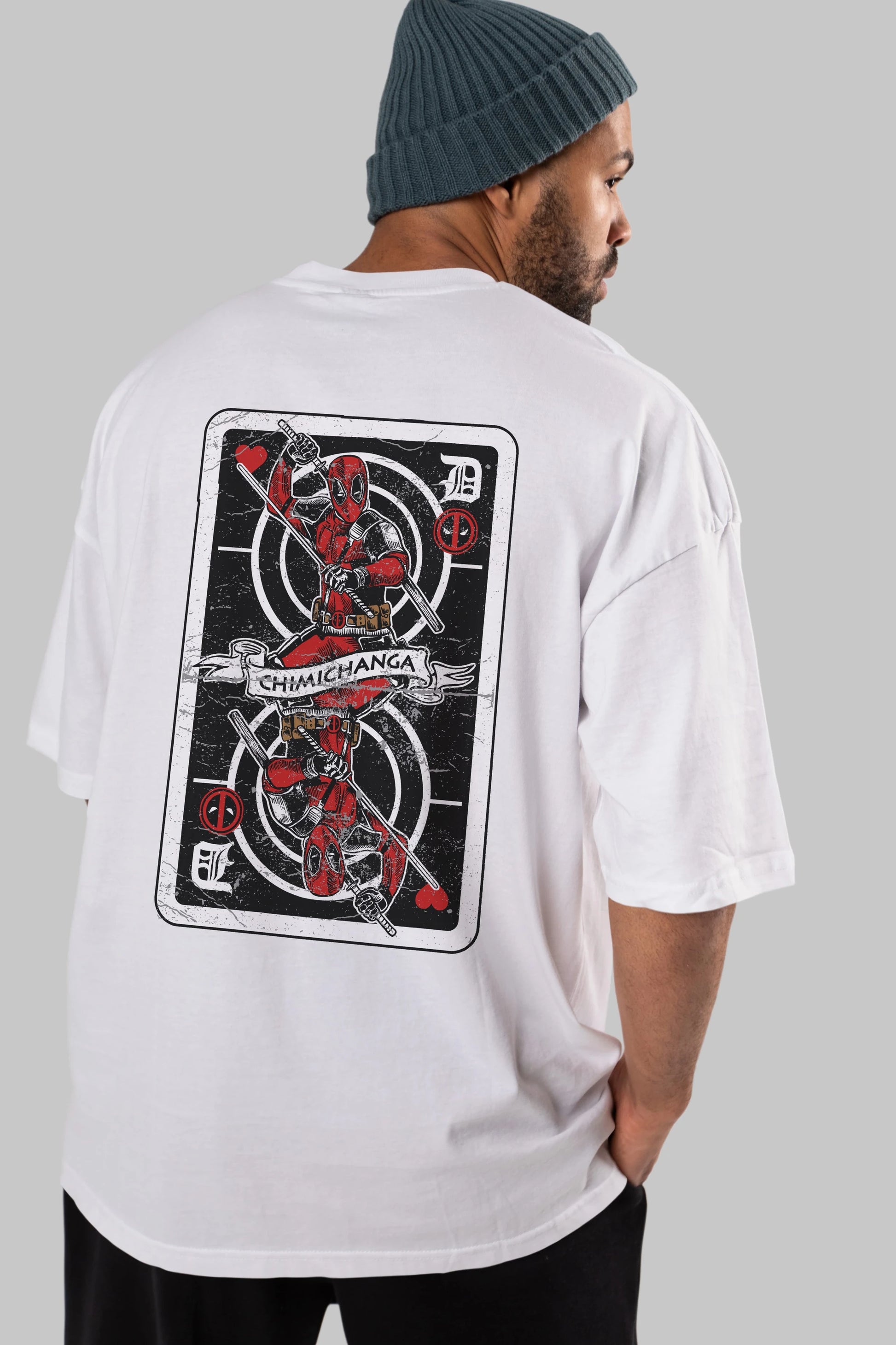 Deadpool Card Arka Baskılı Oversize t-shirt Erkek Kadın Unisex %100 Pamuk