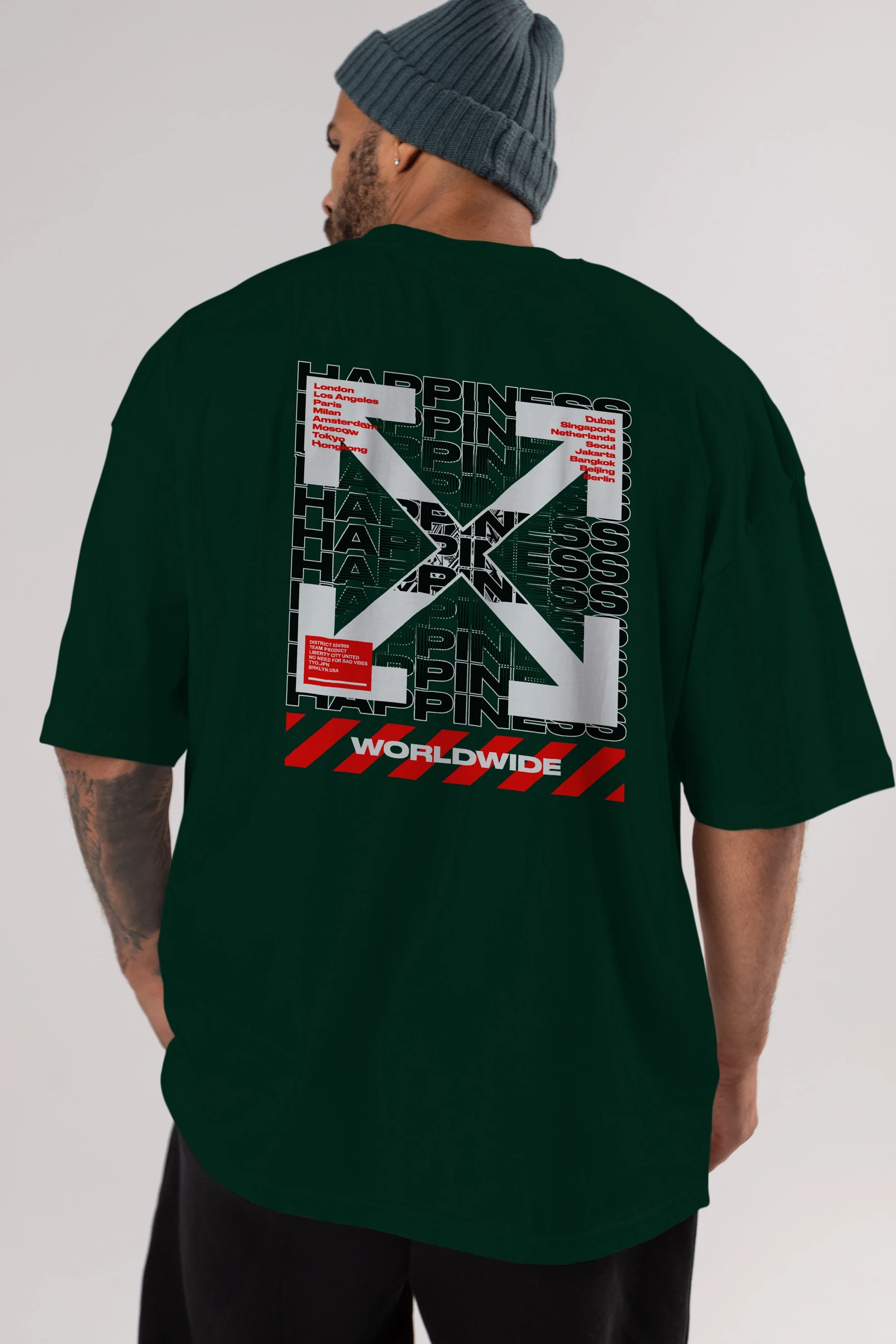 Happiness Worldwide Arka Baskılı Oversize t-shirt Erkek Kadın Unisex