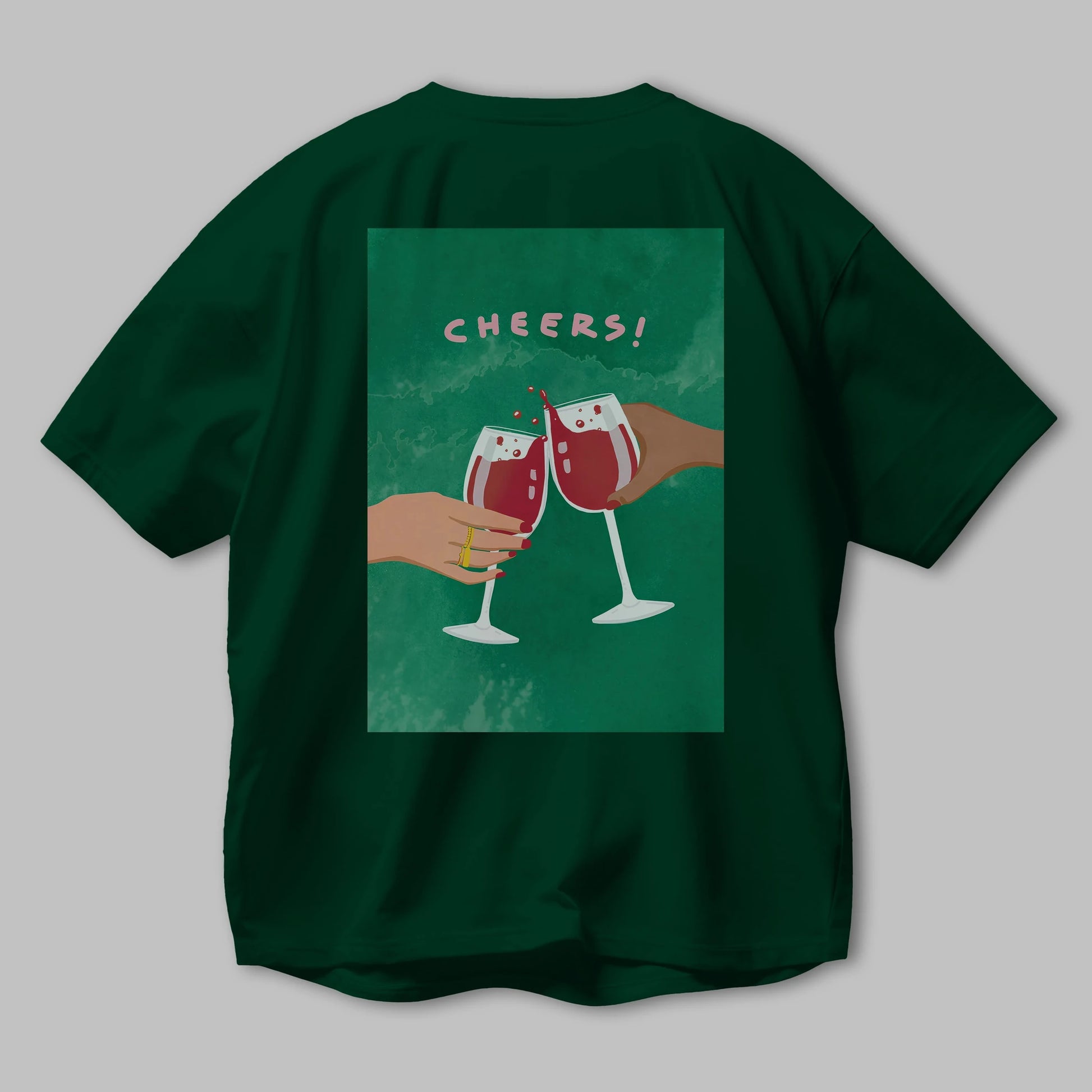 Cheers Arka Baskılı Oversize t-shirt Erkek Kadın Unisex %100 Pamuk Bisiklet Yaka tişort