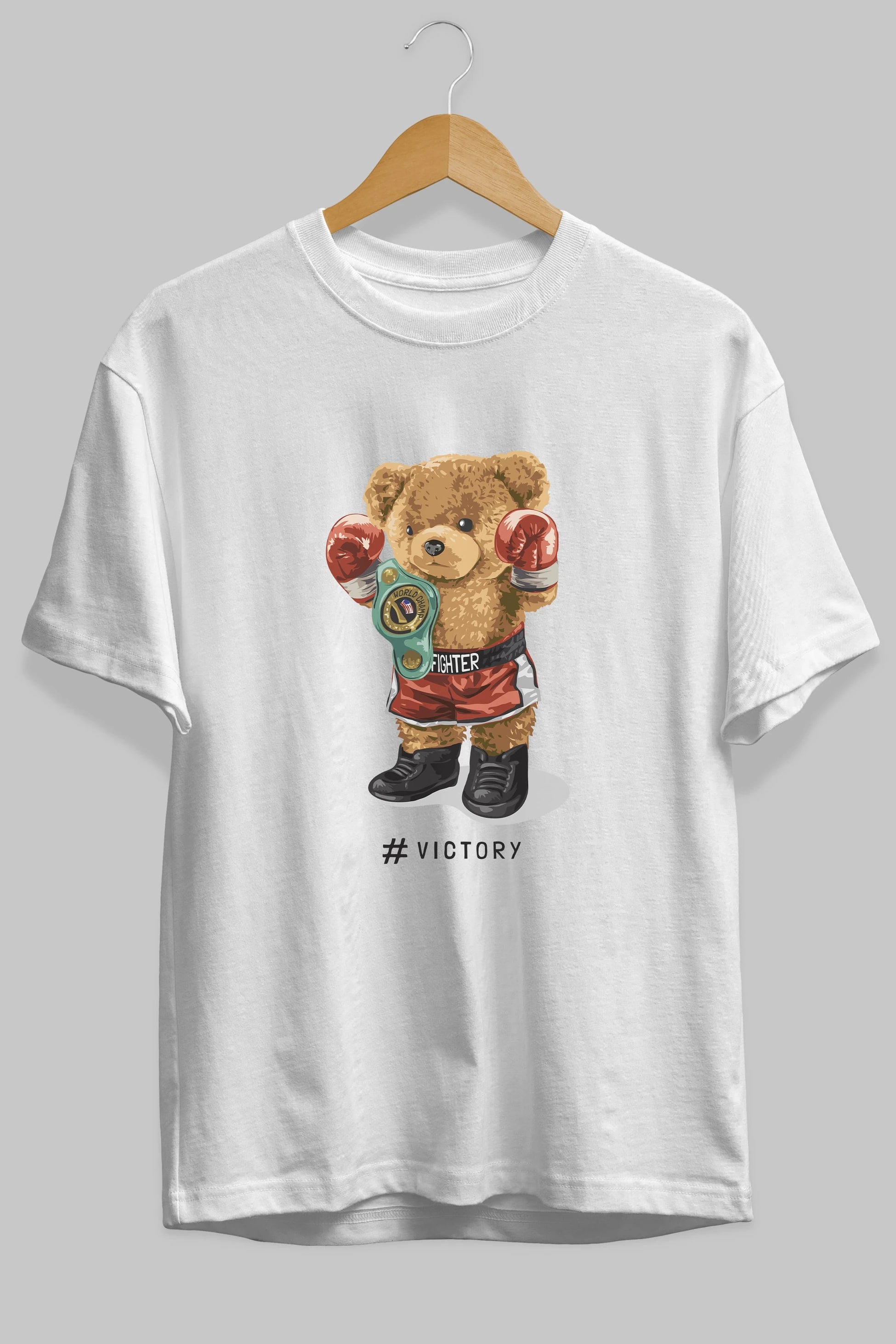 Teddy Bear Victory Ön Baskılı Oversize t-shirt Erkek Kadın Unisex %100 Pamuk