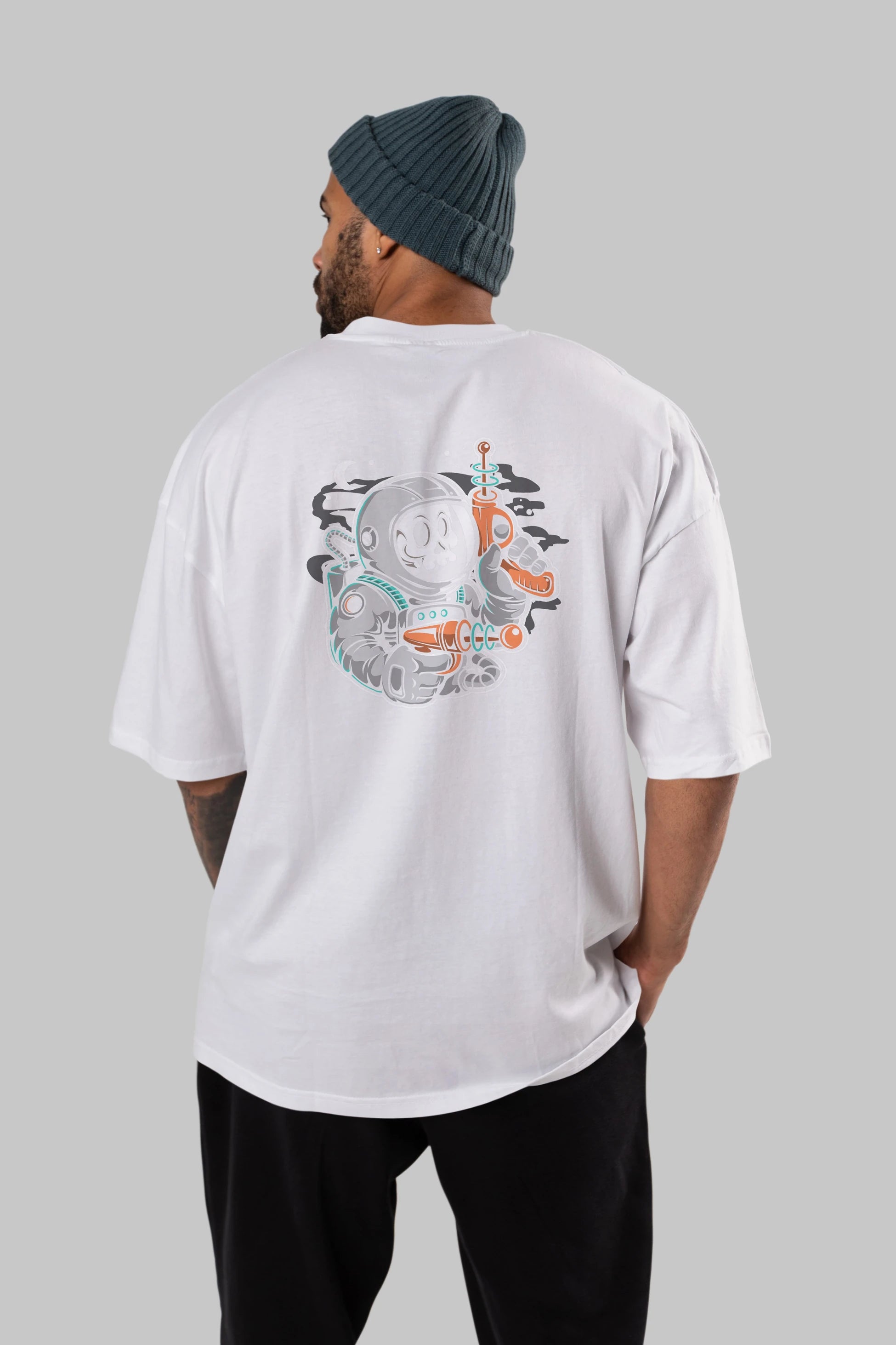 Astronaut Ray Gun Arka Baskılı Oversize t-shirt Erkek Kadın Unisex