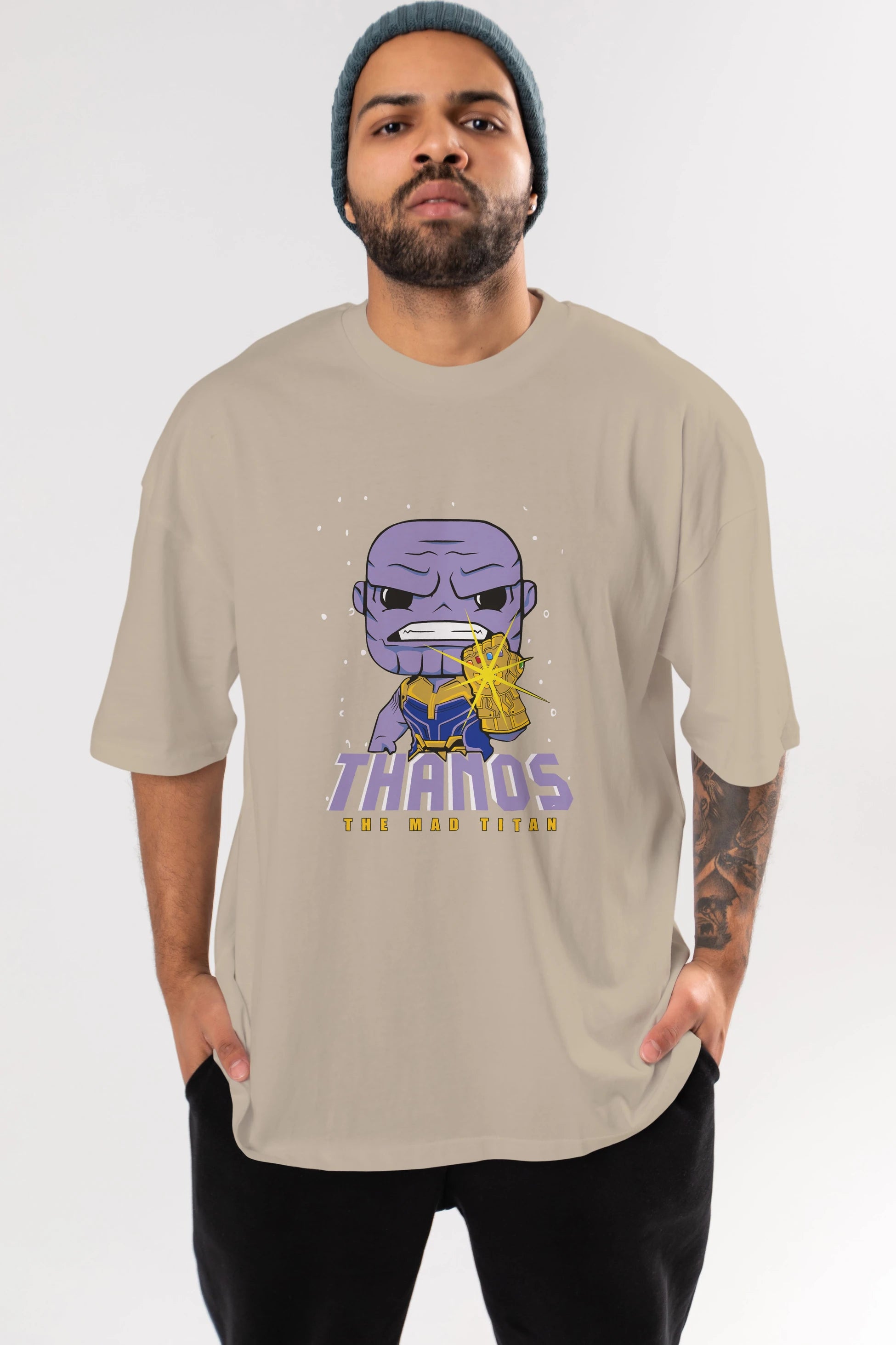 Thanos (1) Ön Baskılı Oversize t-shirt Erkek Kadın Unisex %100 Pamuk Bisiklet Yaka tişort