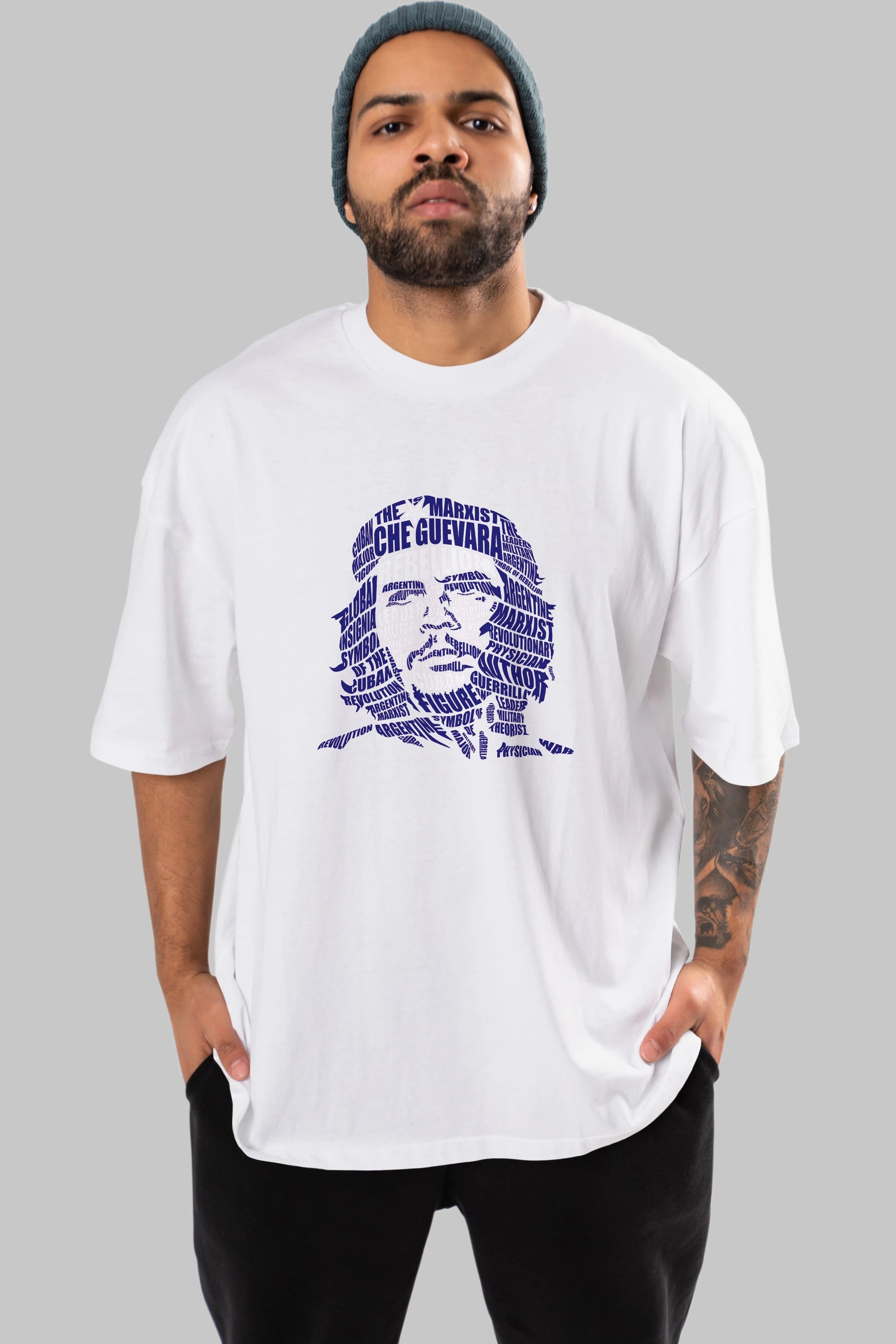 Che Guevara Calligram Ön Baskılı Oversize t-shirt %100 pamuk Erkek Kadın Unisex
