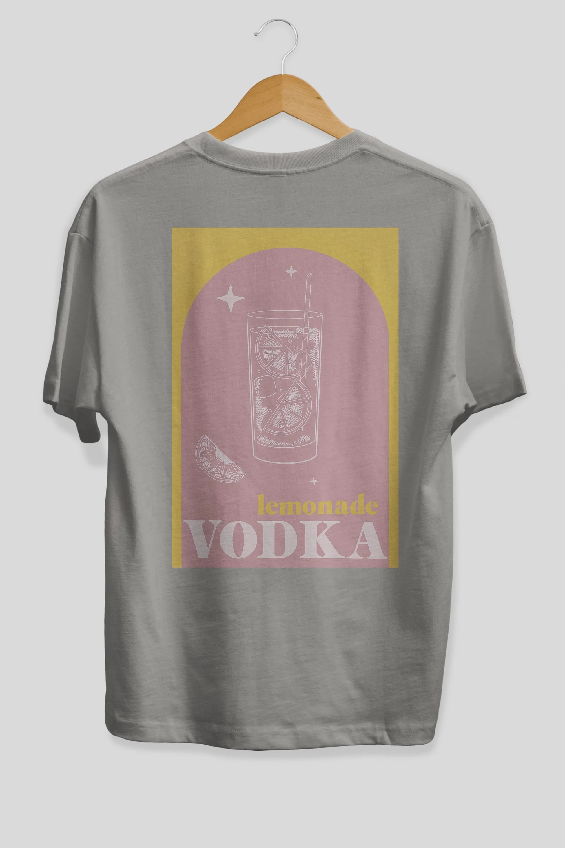 Vodka Limon Arka Baskılı Oversize t-shirt Erkek Kadın Unisex %100 Pamuk Bisiklet Yaka tişort