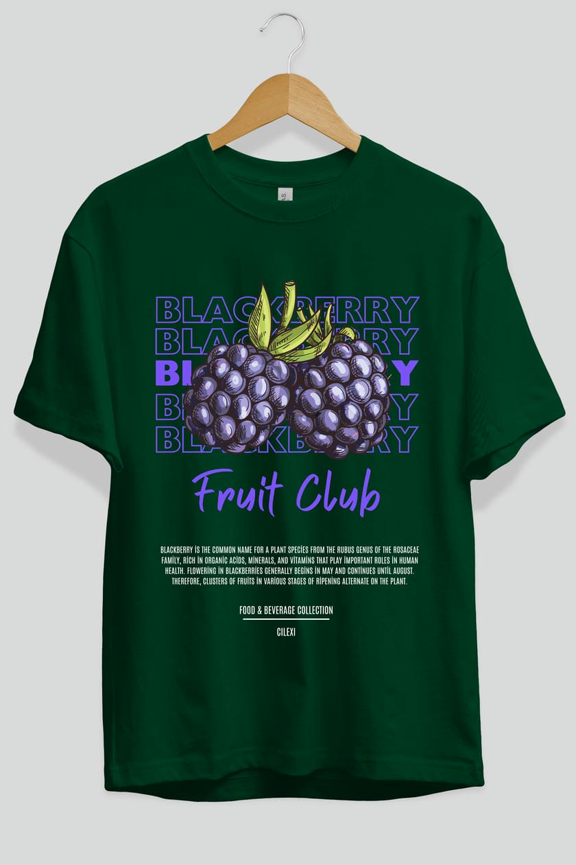Blackberry Ön Baskılı Oversize t-shirt Erkek Kadın Pamuk Bisiklet Yaka tişort