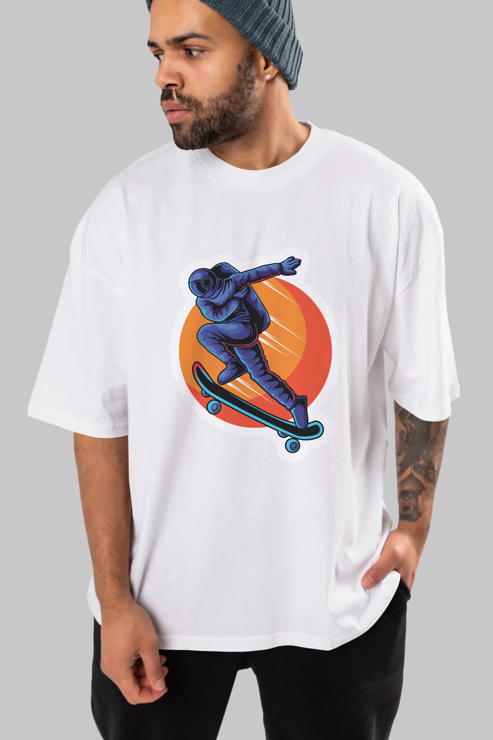 Astroskate Run Sticker Ön Baskılı Oversize t-shirt Erkek Kadın Unisex