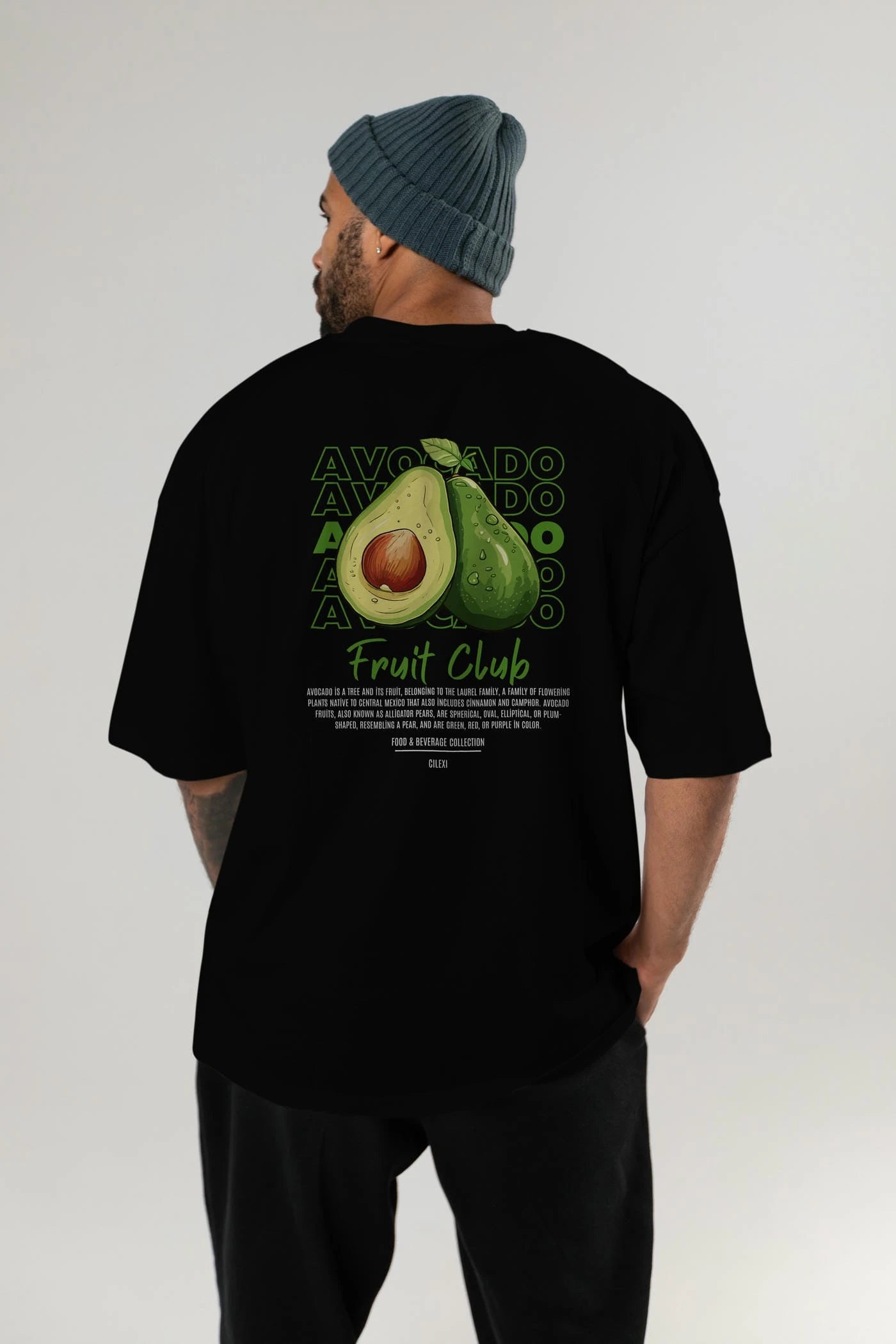 Avocado Arka Baskılı Oversize t-shirt Erkek Kadın Pamuk Bisiklet Yaka tişort