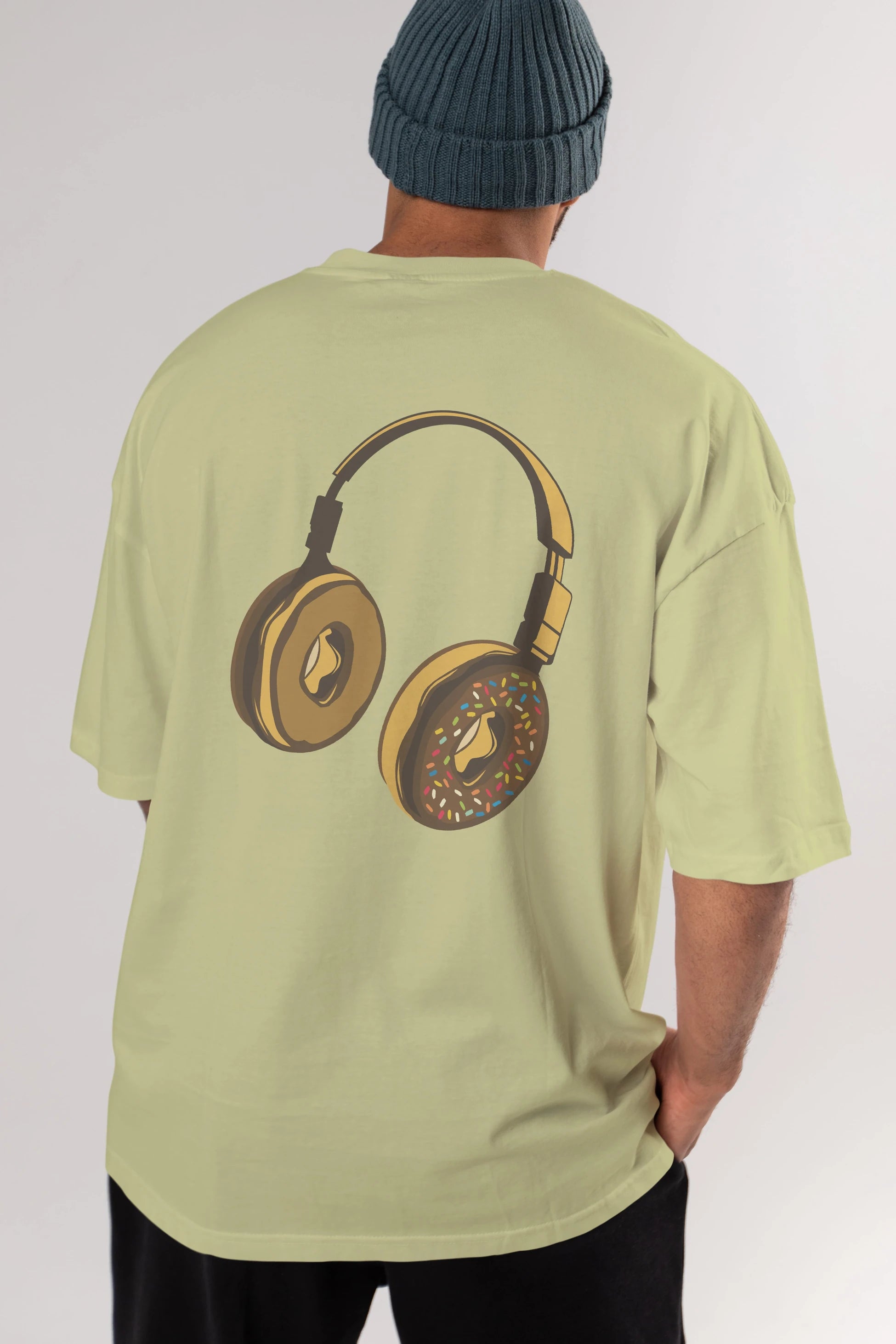 Headphone Donut Arka Baskılı Oversize t-shirt %100 pamuk Erkek Kadın Unisex