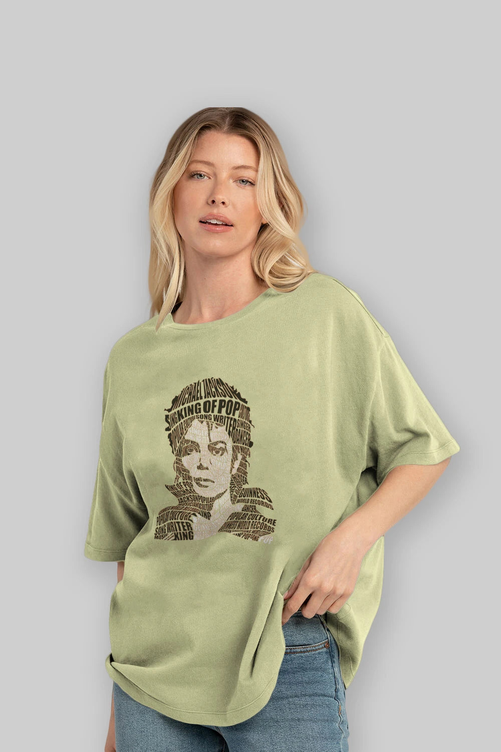 Michael Jackson Calligram Ön Baskılı Oversize t-shirt %100 pamuk Erkek Kadın Unisex