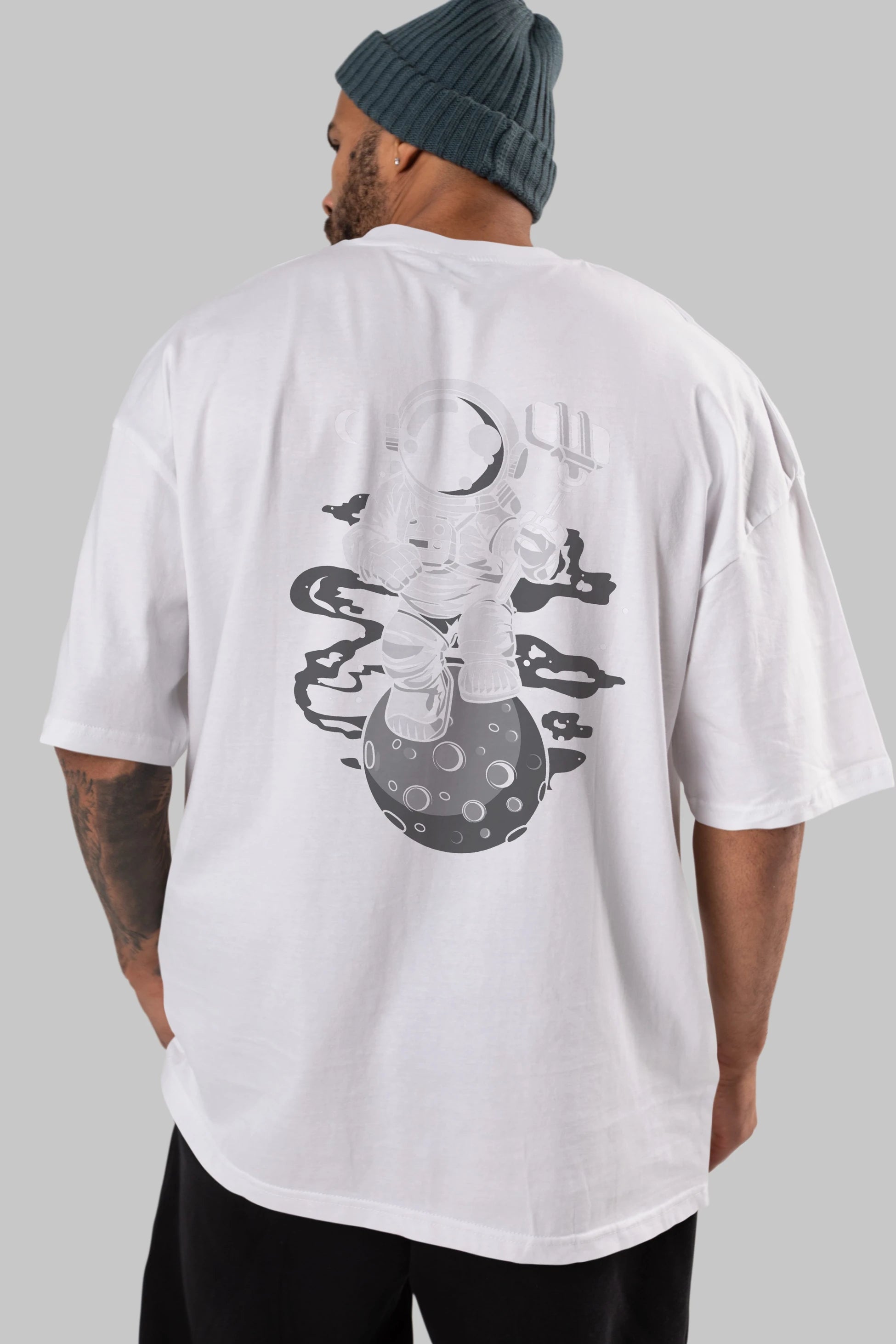 Astronaut Selfie Arka Baskılı Oversize t-shirt Erkek Kadın Unisex