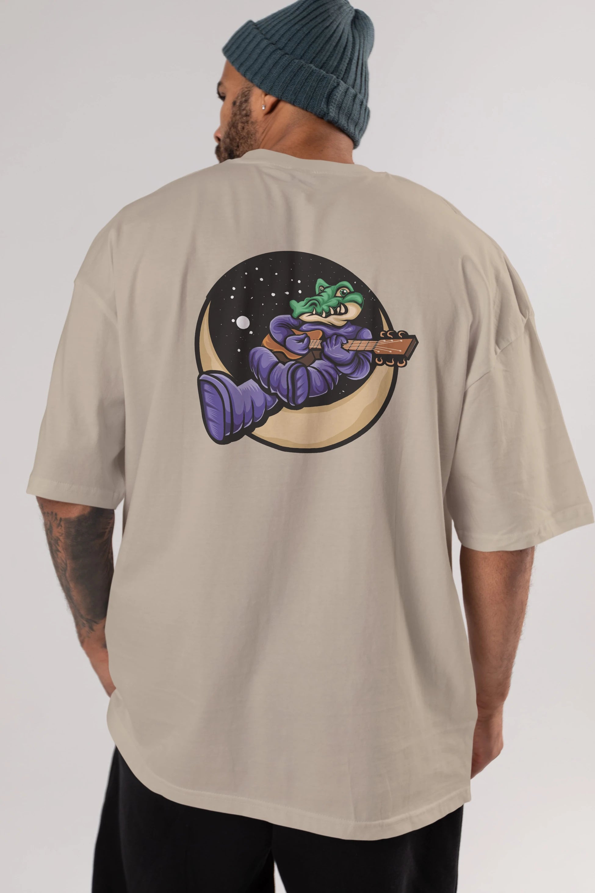 Space Crocodile Arka Baskılı Oversize t-shirt Erkek Kadın Unisex