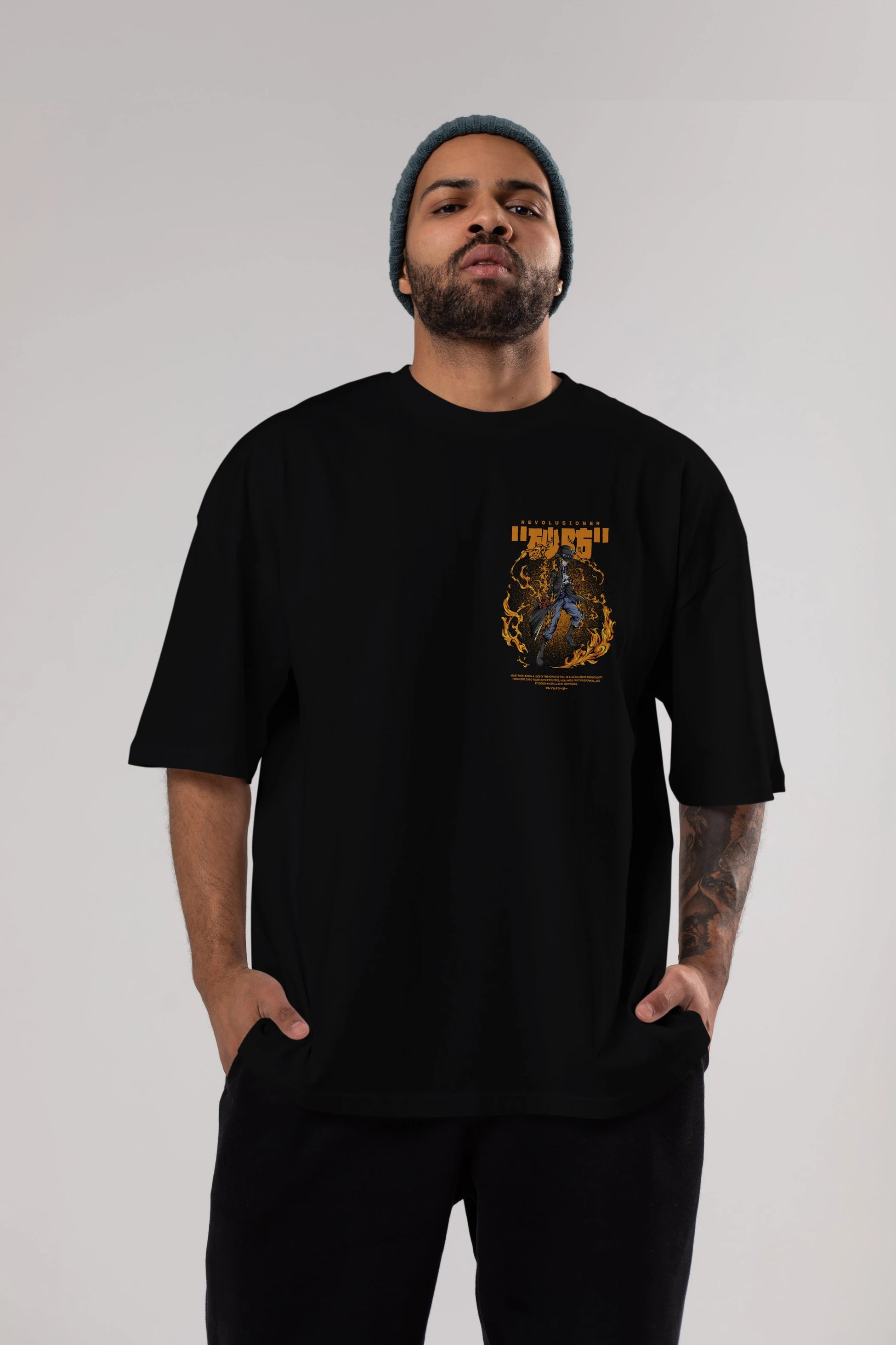 Revolusioner Sabo Ön Sol Baskılı Oversize t-shirt Erkek Kadın Unisex %100 Pamuk Bisiklet Yaka tişort