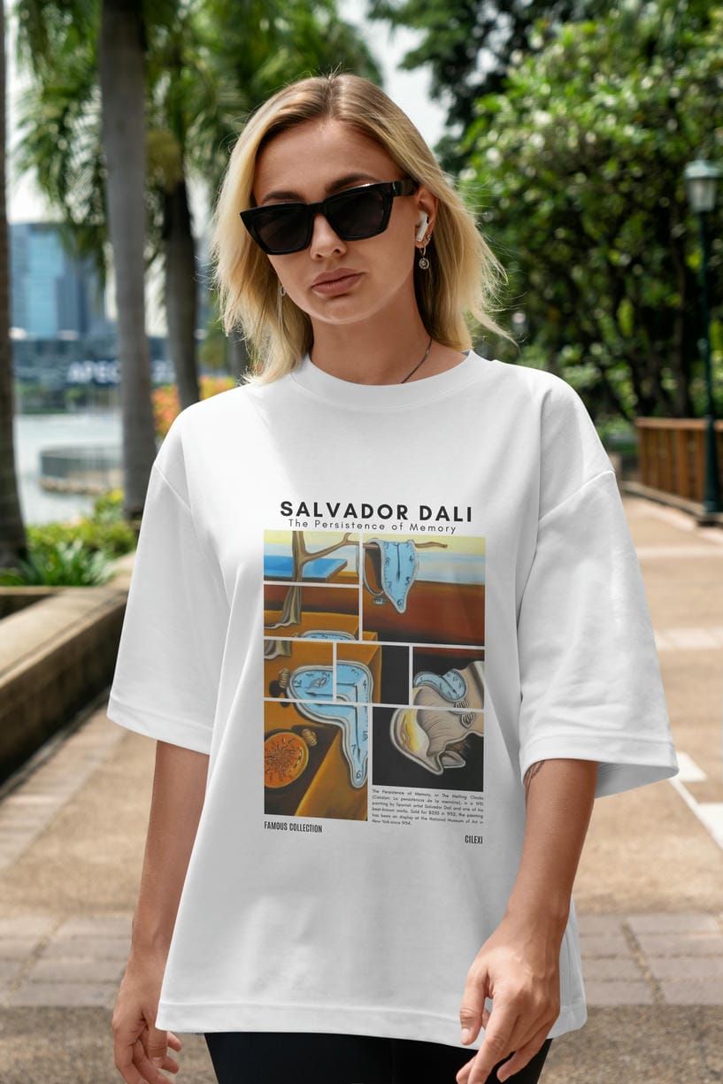 Salvador Dali ön Baskılı Oversize t-shirt Erkek Kadın Bisiklet Yaka Pamuk tişort