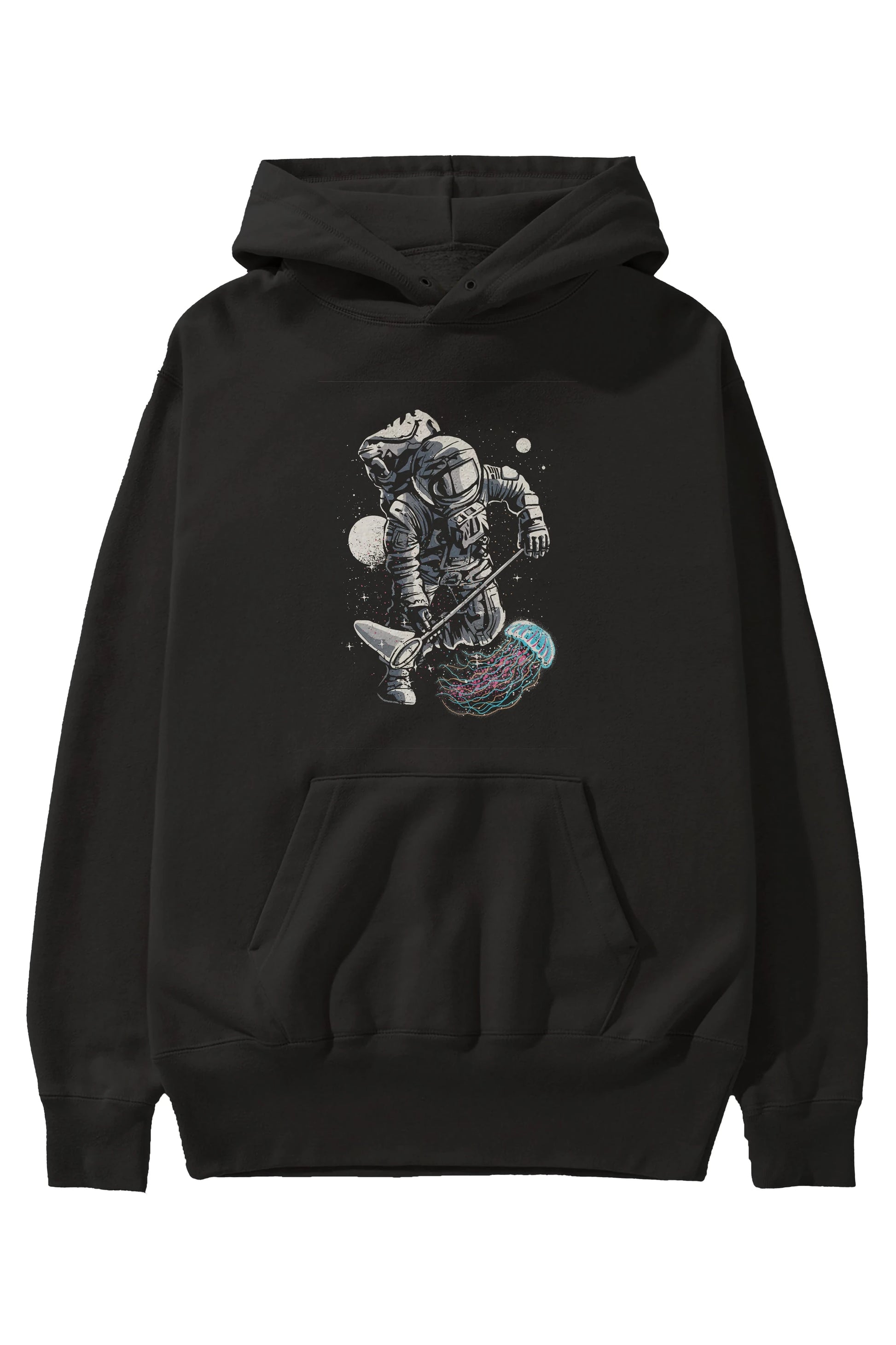 Astronaut Jellyfish Ön Baskılı Hoodie Oversize Kapüşonlu Sweatshirt Erkek Kadın Unisex