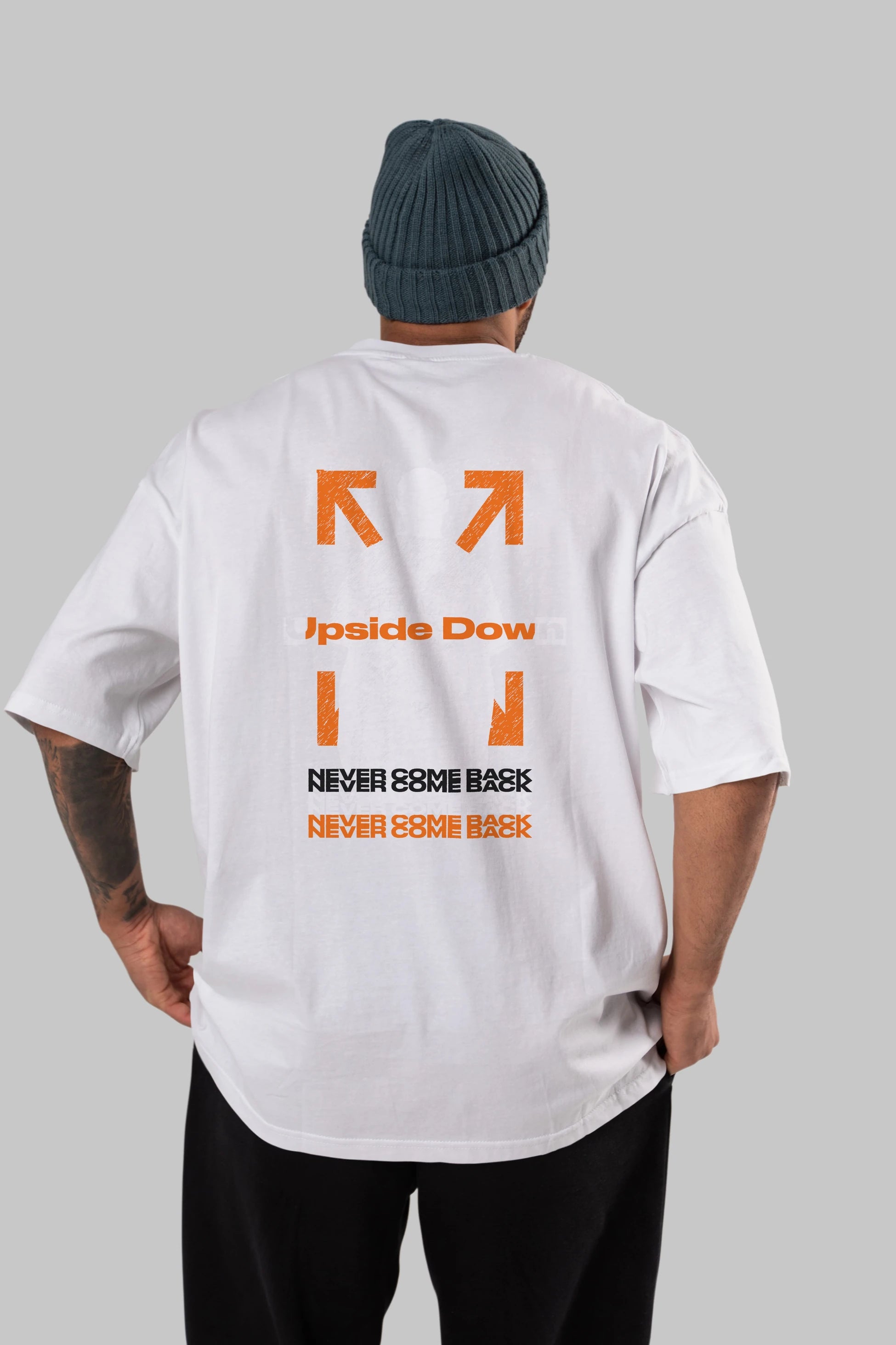 Upside Down Arka Baskılı Oversize t-shirt Erkek Kadın Unisex