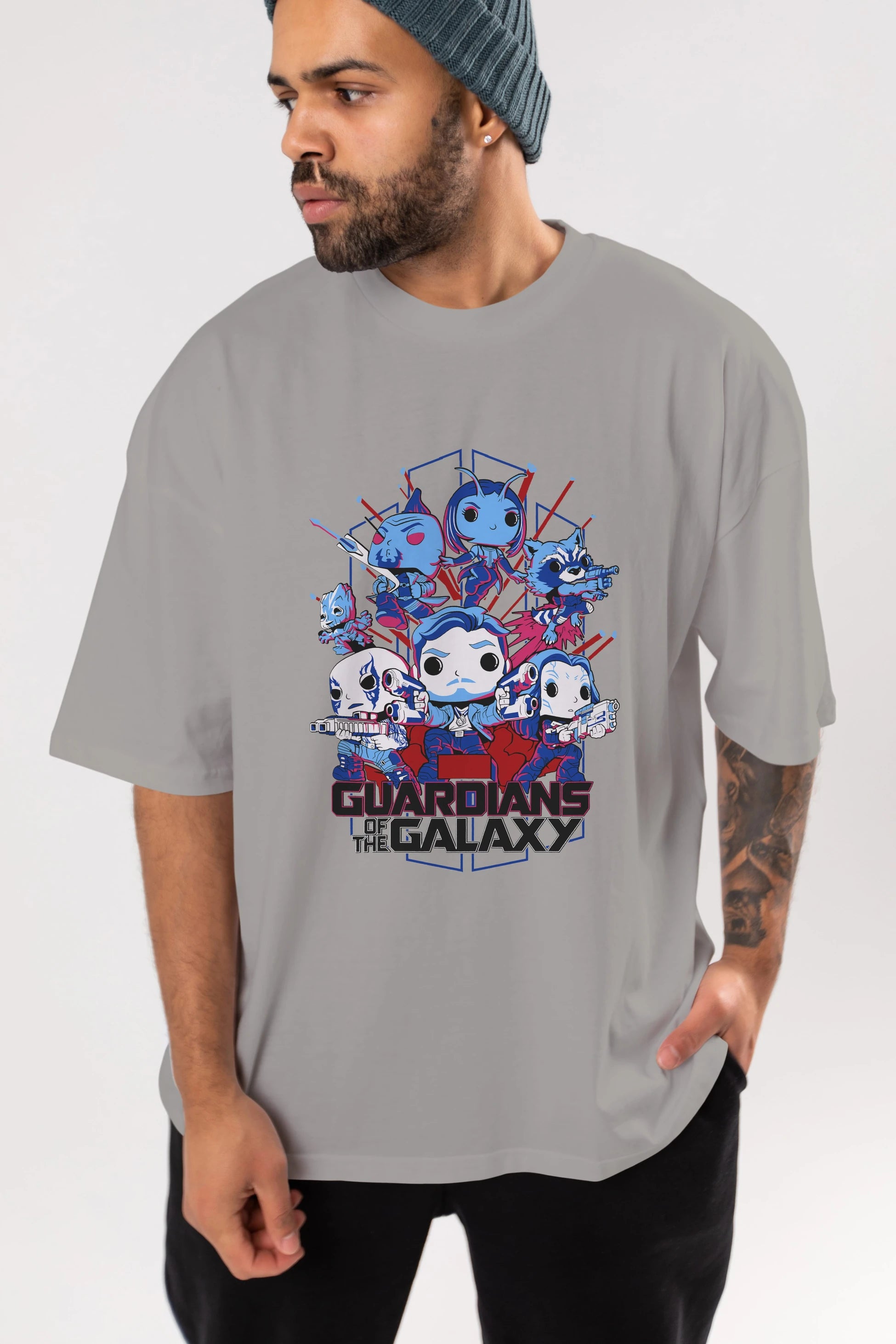 Guardians of the Galaxy Ön Baskılı Oversize t-shirt Erkek Kadın Unisex %100 Pamuk Bisiklet Yaka tişort