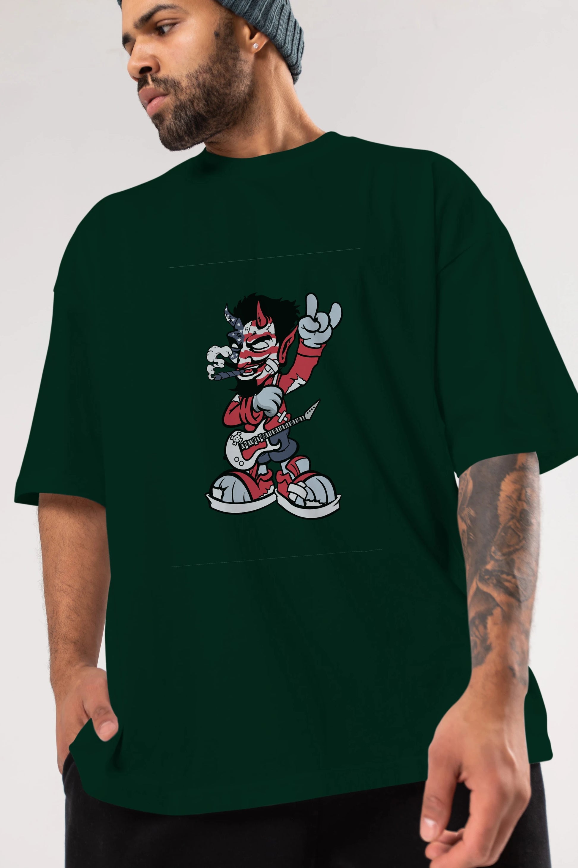 American Devil Rockstar Ön Baskılı Oversize t-shirt Erkek Kadın Unisex %100 Pamuk tişort