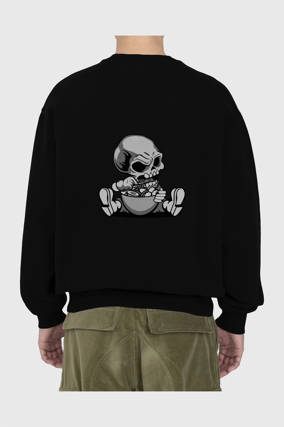 Skull Eat Ramen Arka Baskılı Oversize Sweatshirt Erkek Kadın Unisex