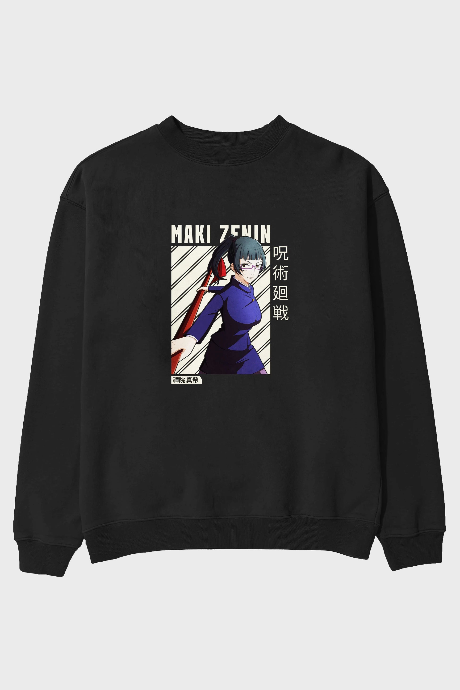 Maki Zenin CHAİNSAWMAN Anime Ön Baskılı Oversize Sweatshirt Erkek Kadın Unisex