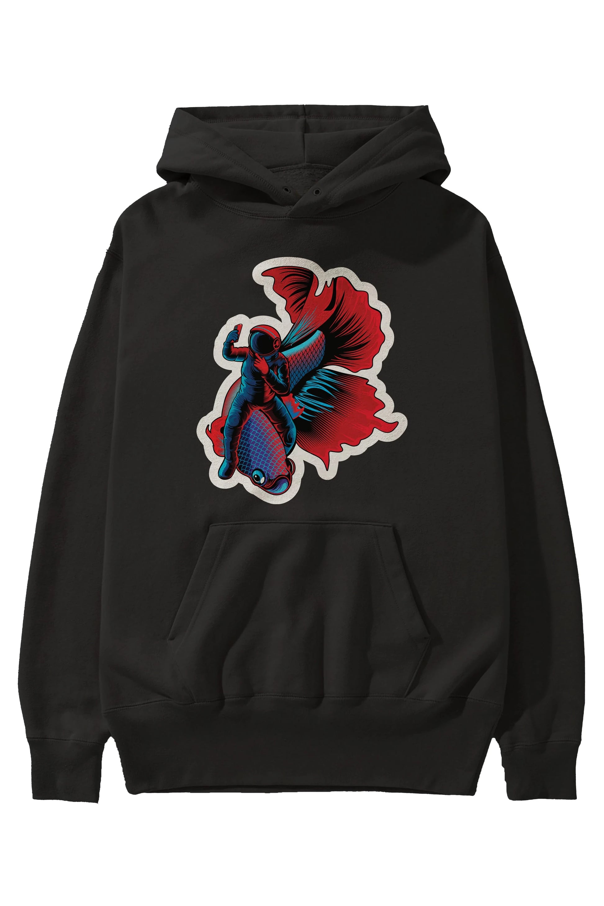 Astrofish selfie sticker Ön Baskılı Hoodie Oversize Kapüşonlu Sweatshirt Erkek Kadın Unisex