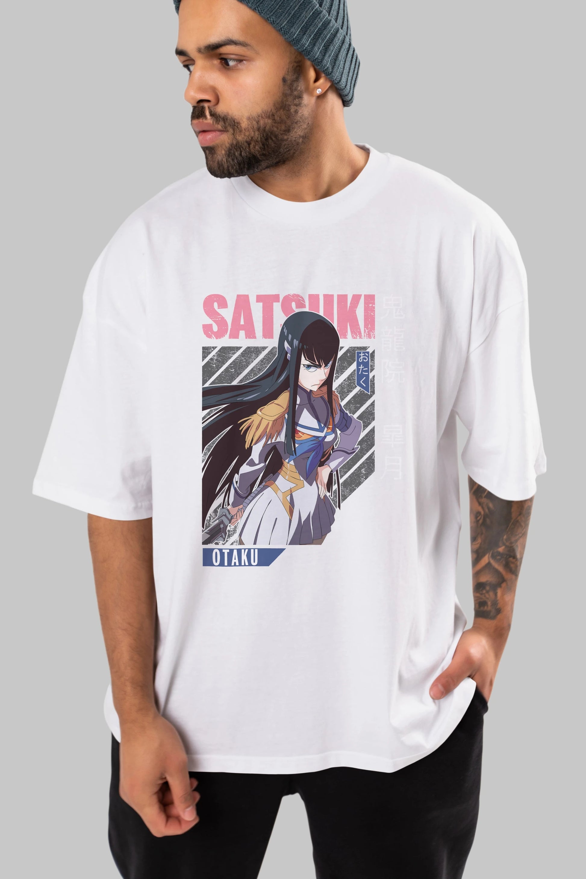 Satsuki Kiryuuin 8 Anime Ön Baskılı Oversize t-shirt %100 pamuk Erkek Kadın Unisex