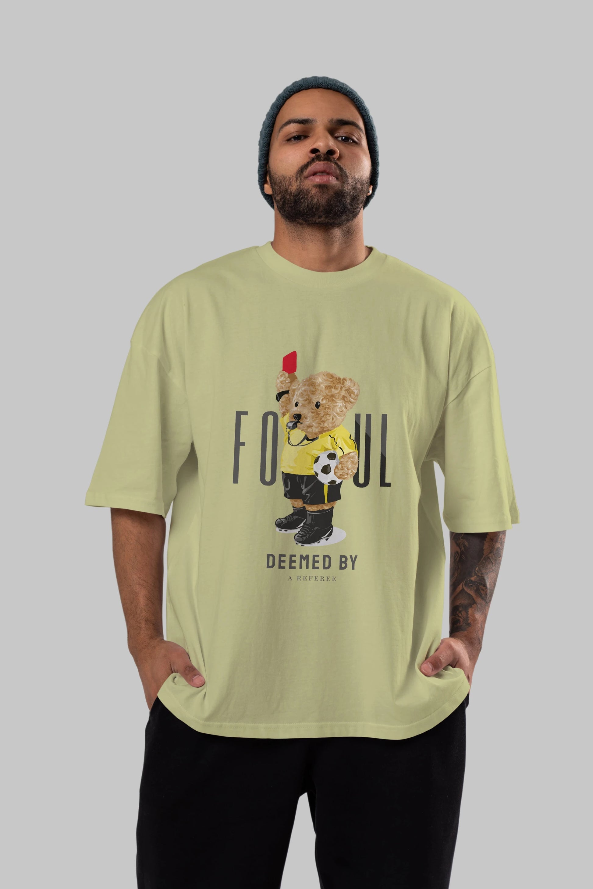 Teddy Bear Kırmızı Kart Ön Baskılı Oversize t-shirt Erkek Kadın Unisex %100 Pamuk