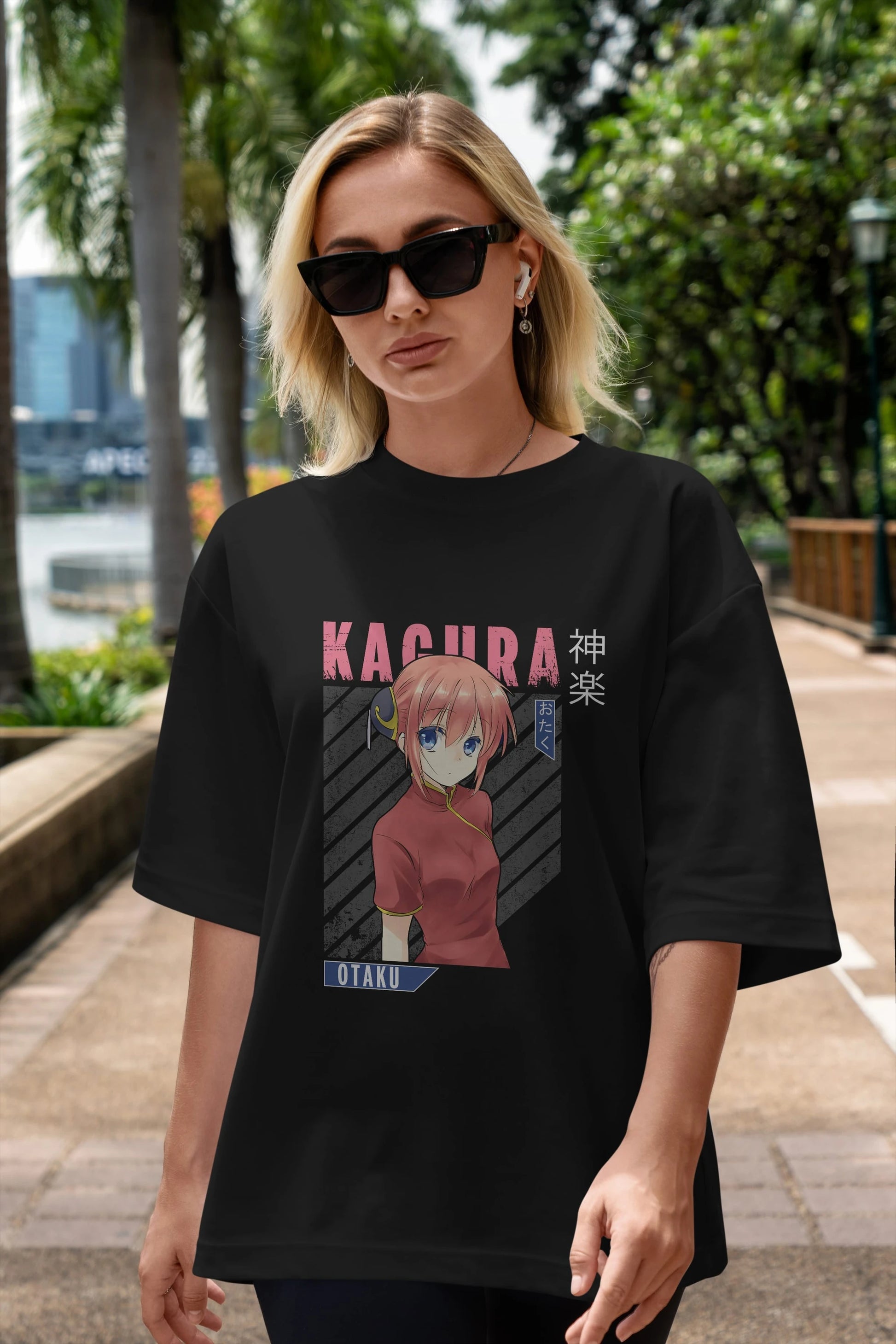 Kagura GINTAMA Anime Ön Baskılı Oversize t-shirt %100 pamuk Erkek Kadın Unisex