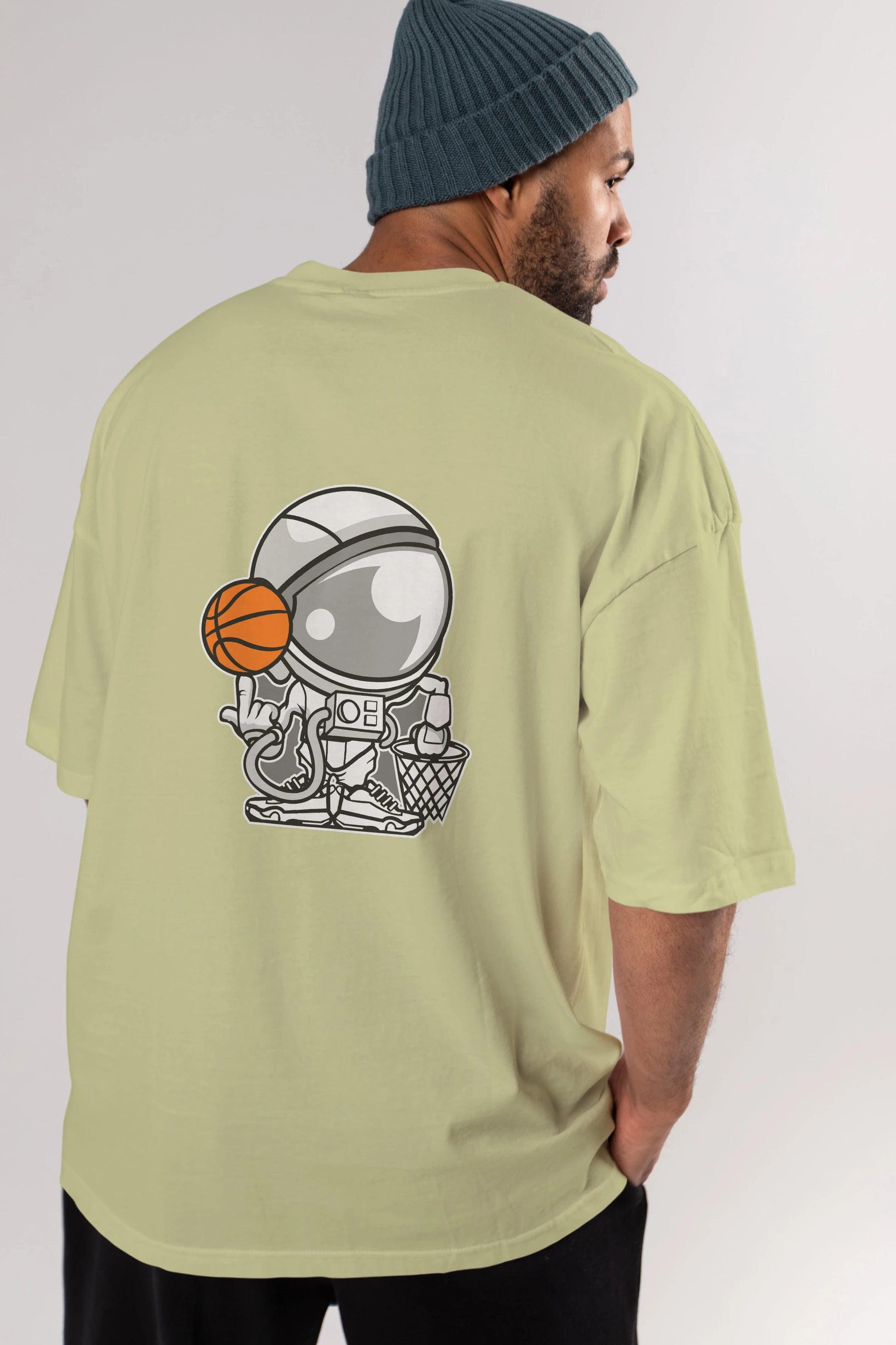 Astronaut Basketball Arka Baskılı Oversize t-shirt Erkek Kadın Unisex %100 Pamuk tişort