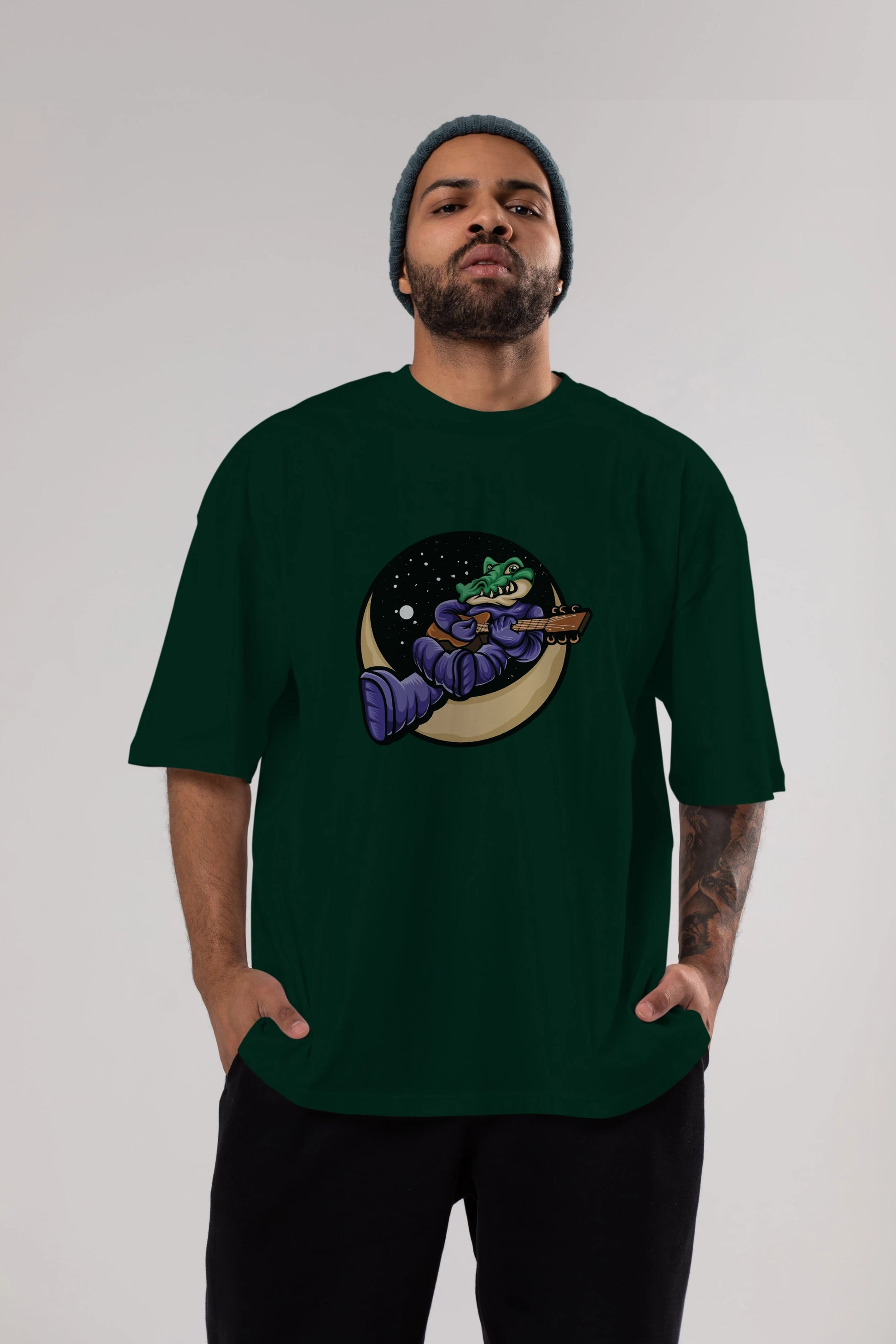 Space Crocodile Ön Baskılı Oversize t-shirt Erkek Kadın Unisex