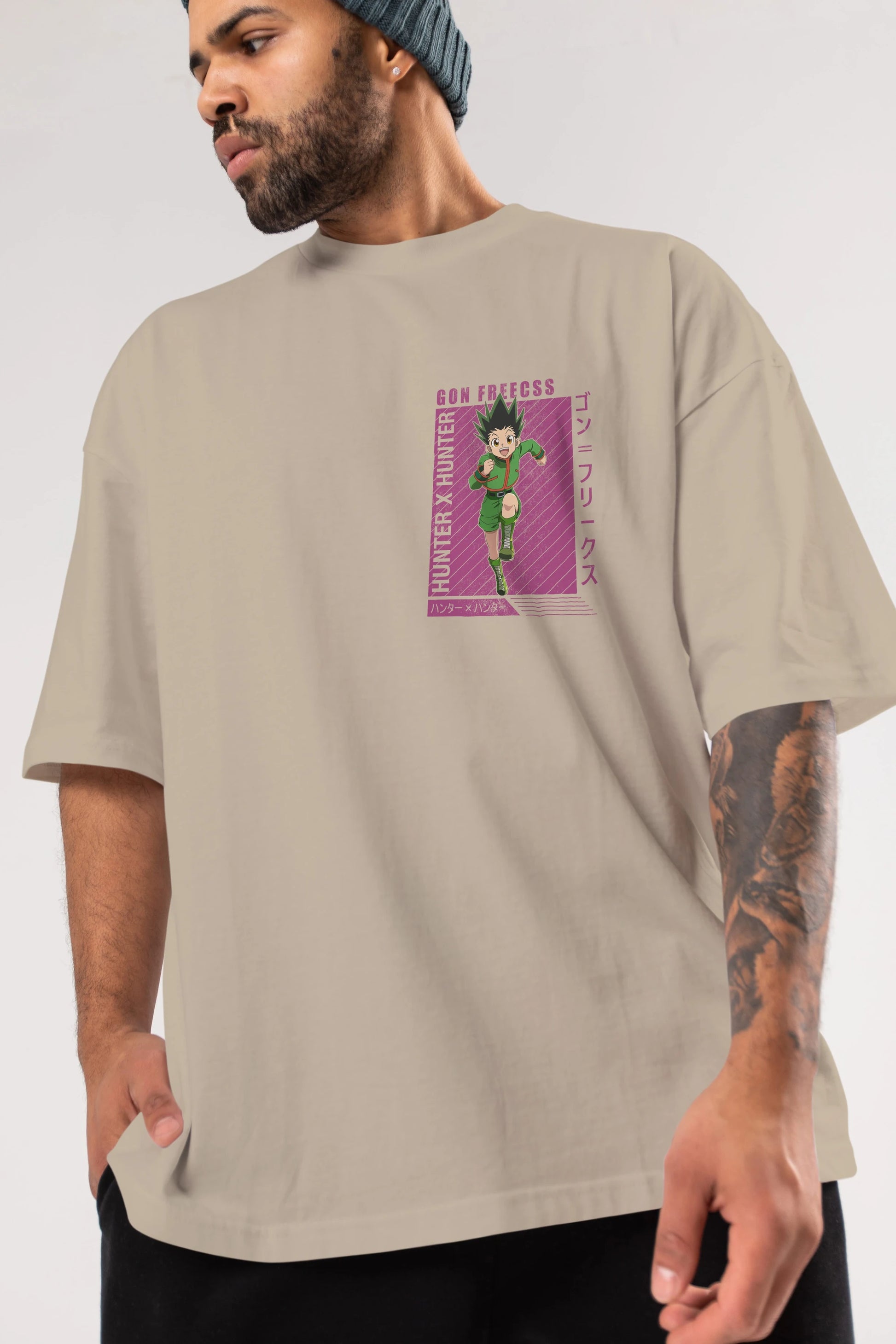 Gon Freecss HUNTER X HUNTER 3 Ön Sol Baskılı Oversize t-shirt Erkek Kadın Unisex %100 Pamuk Bisiklet Yaka tişort