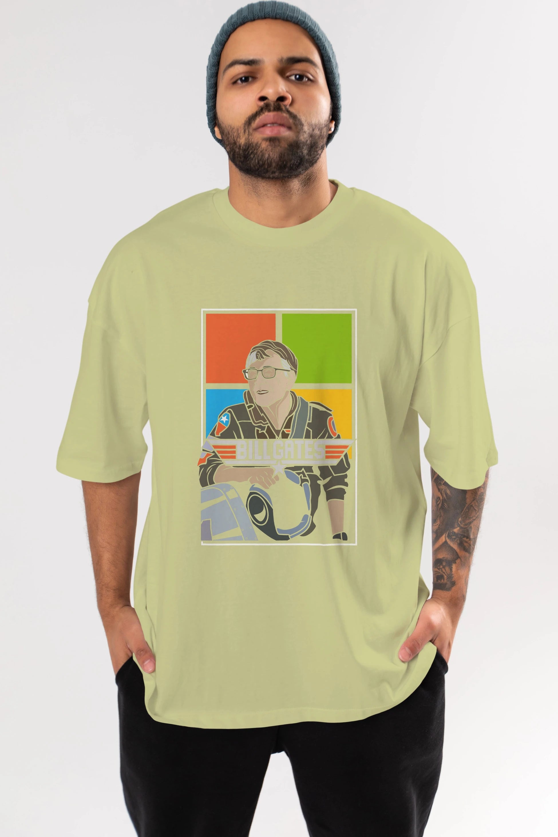 Bill Gates Top Gun Ön Baskılı Oversize t-shirt Erkek Kadın Unisex %100 Pamuk tişort