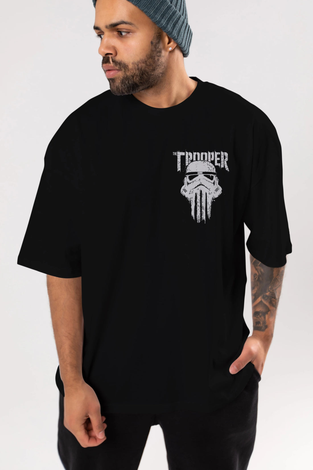 The Trooper Ön Sol Baskılı Oversize t-shirt Erkek Kadın Unisex %100 Pamuk Bisiklet Yaka tişort